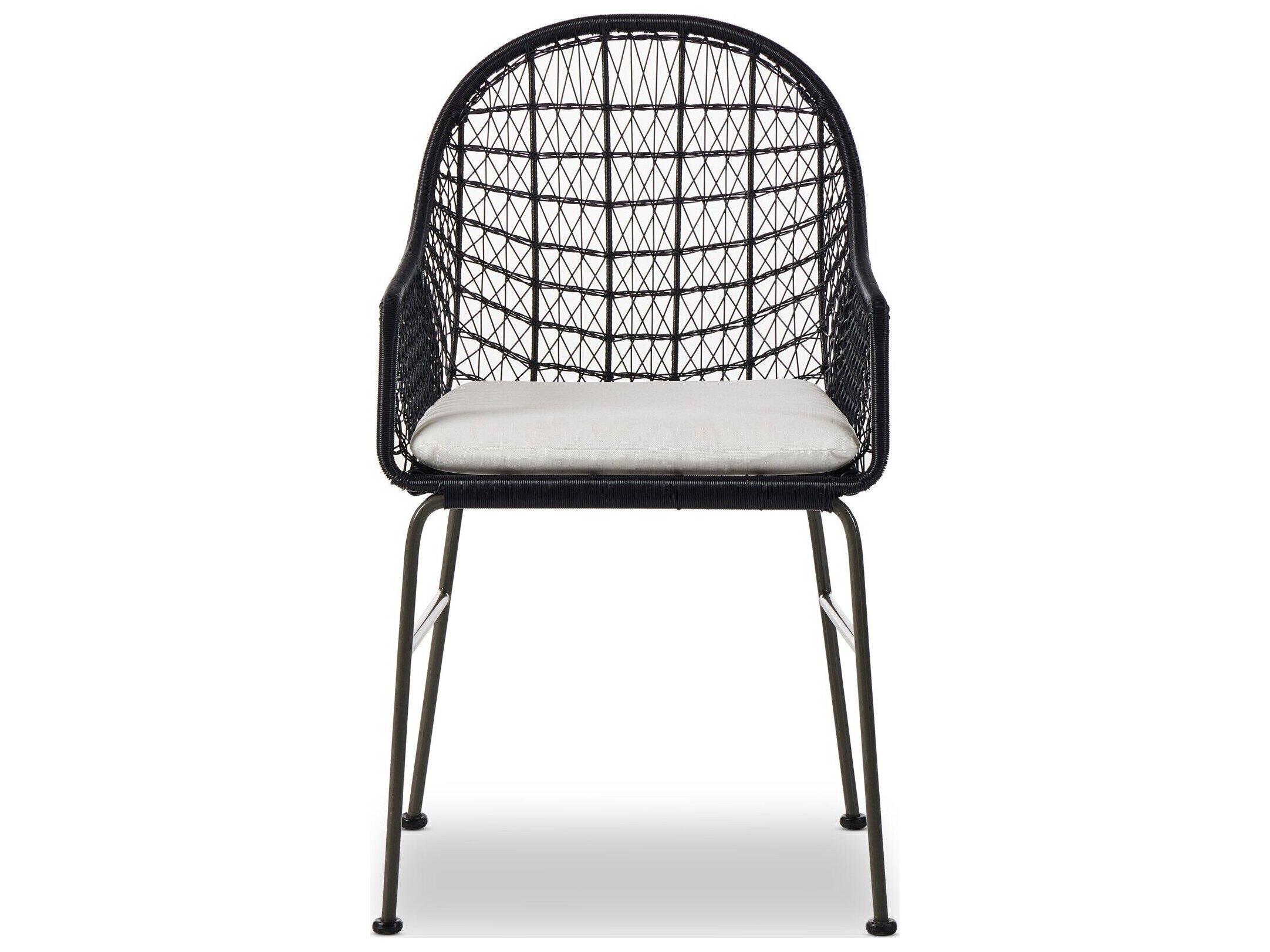 Four Hands Outdoor Grass Roots Bandera Iron Cushion Dining Arm Chair in Stinson White