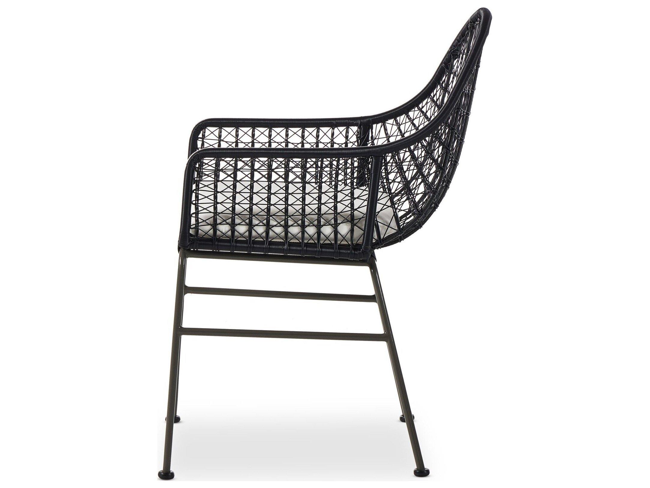 Four Hands Outdoor Grass Roots Bandera Iron Cushion Dining Arm Chair in Stinson White