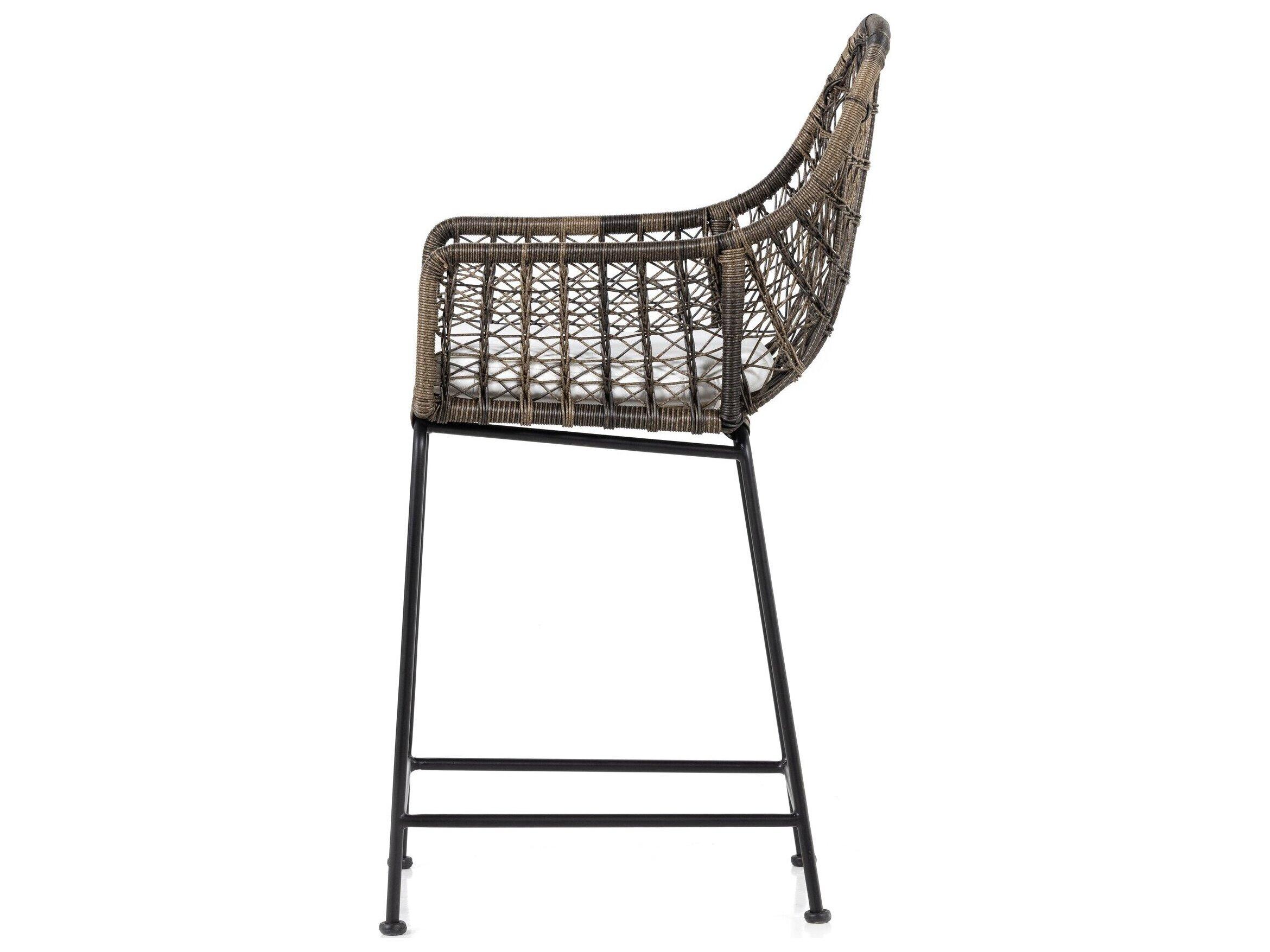 Luxecor Globetrotter Outdoor Natural Black / Distressed Grey Wrought Iron Counter Stool with Stinson White Cushion
