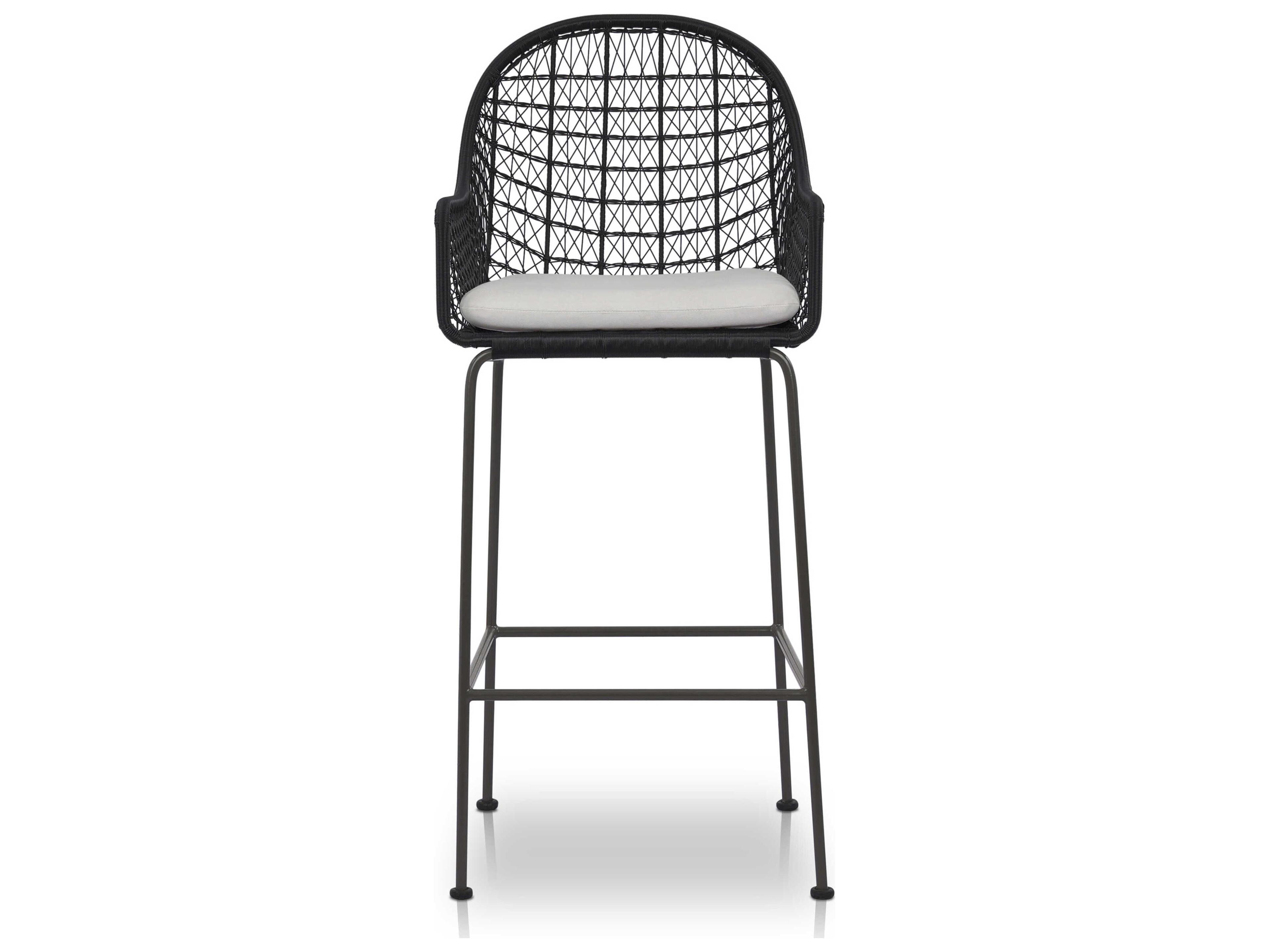 Luxecor Globetrotter Outdoor Smoke Black / Grey Bronze Bar Stool with Stinson White Cushion