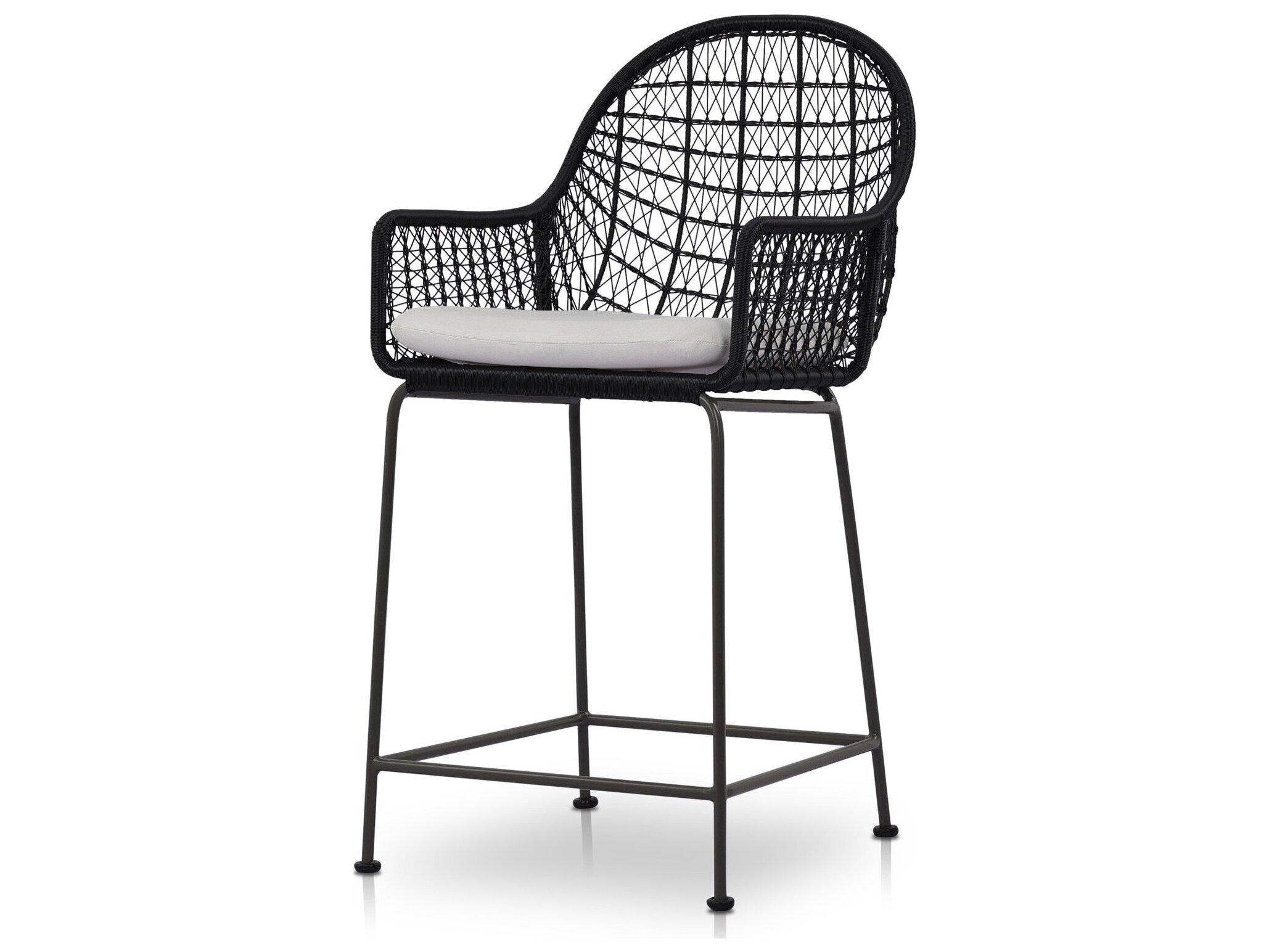 Luxecor Globetrotter Outdoor Smoke Black / Grey Bronze Counter Stool with Stinson White Cushion