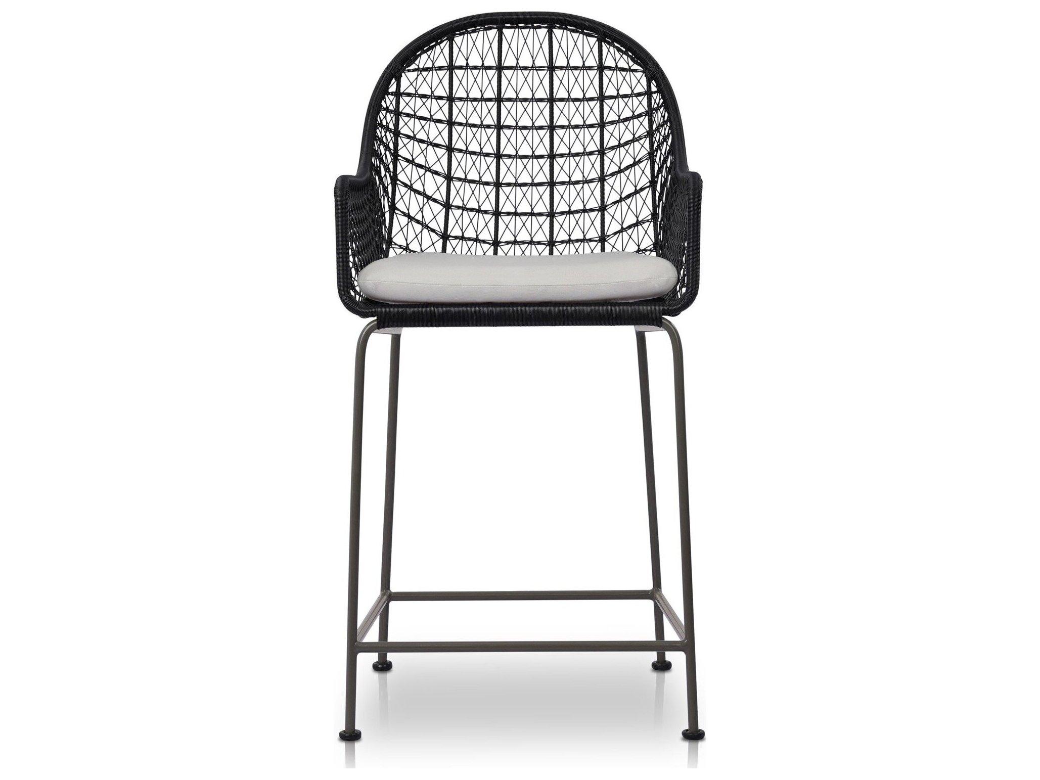 Luxecor Globetrotter Outdoor Smoke Black / Grey Bronze Counter Stool with Stinson White Cushion