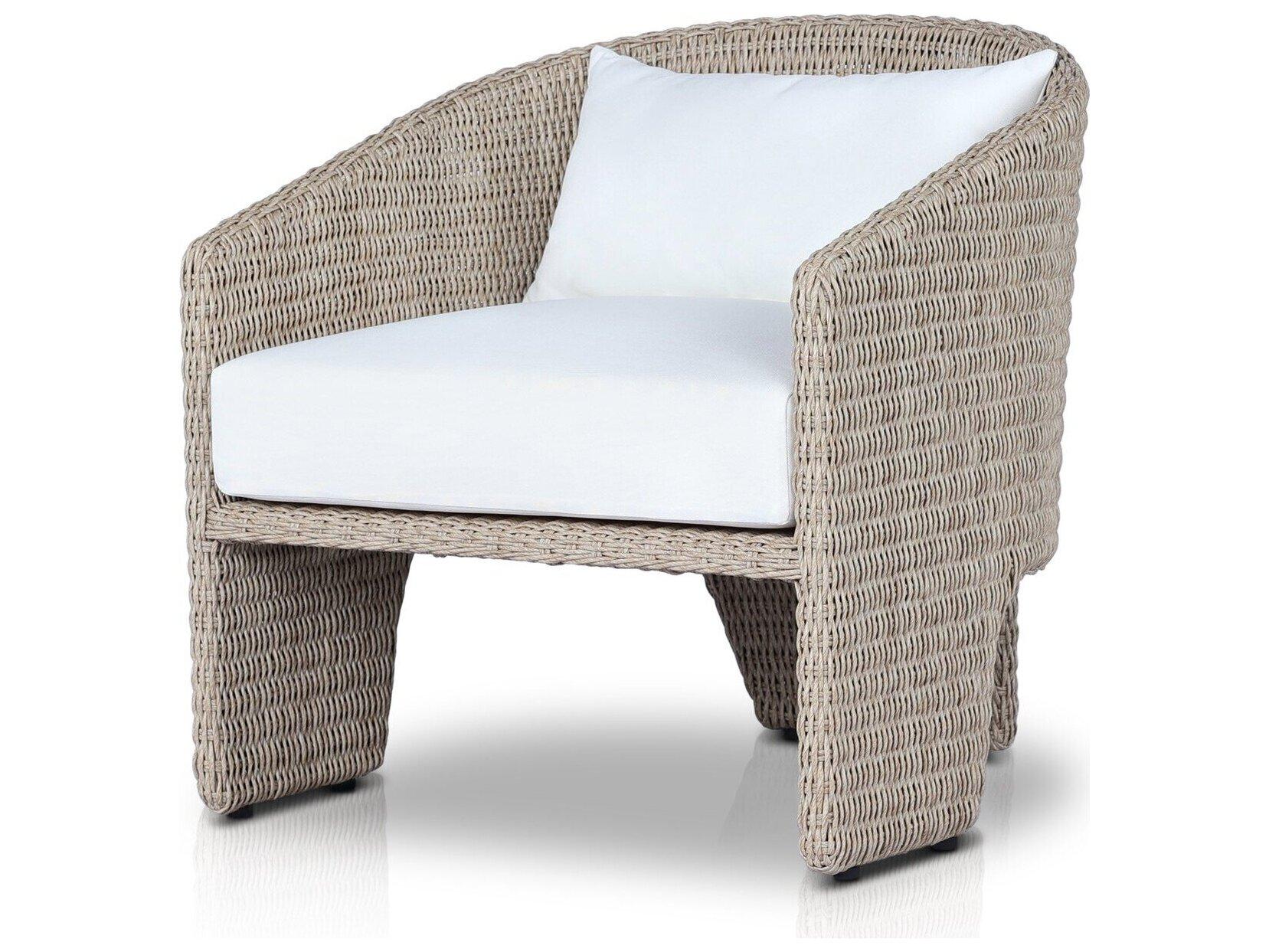 Four Hands Outdoor Providence Fae Vintage White Wicker Cushion Lounge Chair in Stinson White
