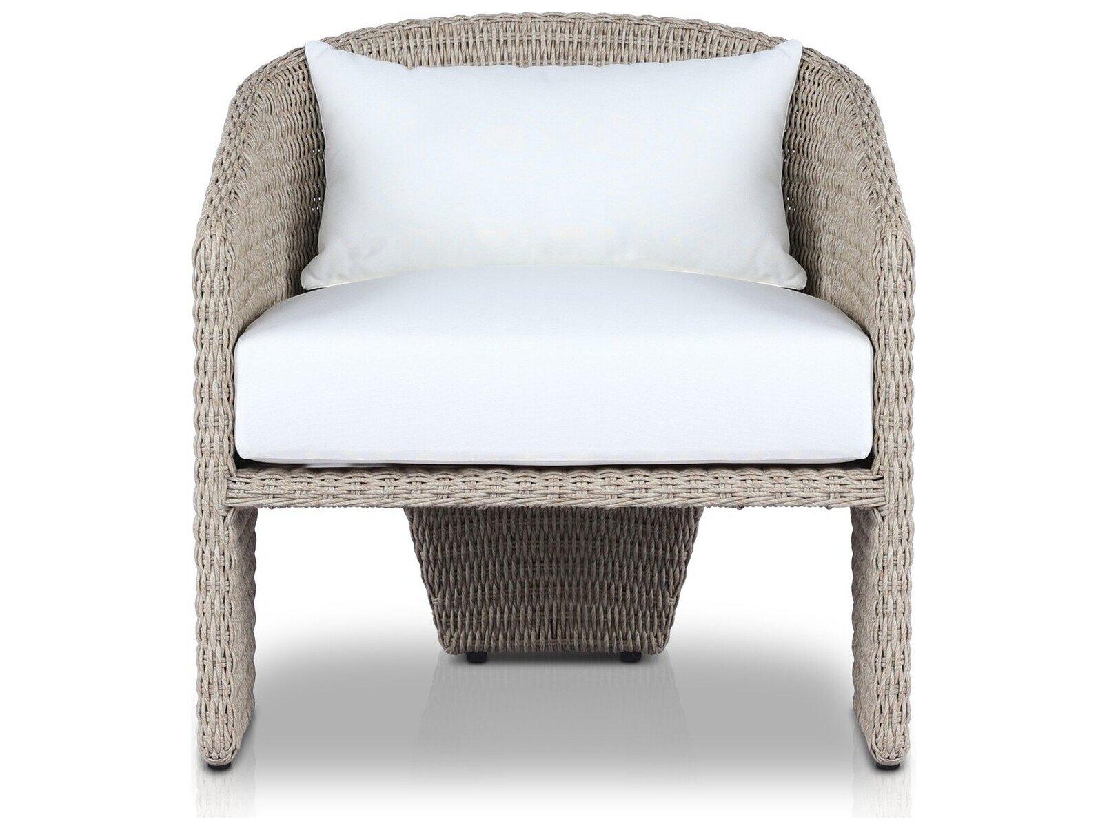 Four Hands Outdoor Providence Fae Vintage White Wicker Cushion Lounge Chair in Stinson White