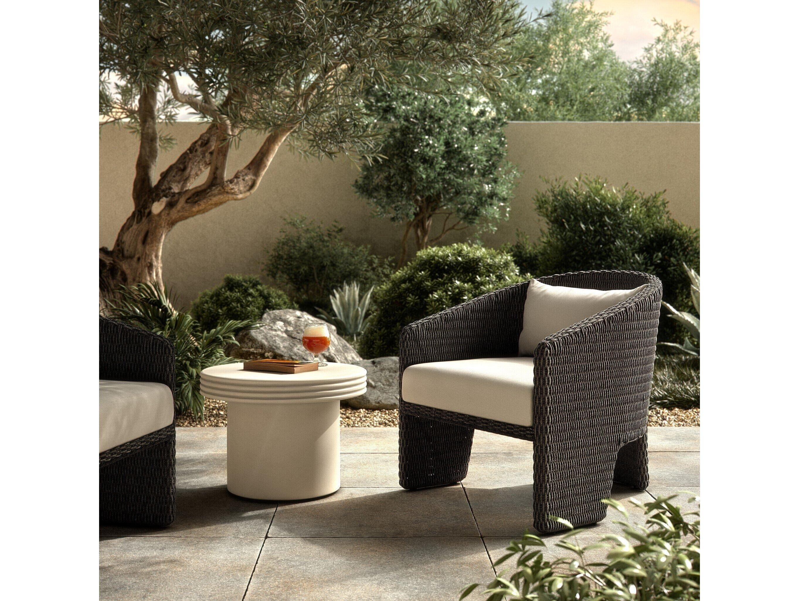 Four Hands Outdoor Providence Fae Vintage Olefin Wicker Cushion Lounge Chair in Stinson White