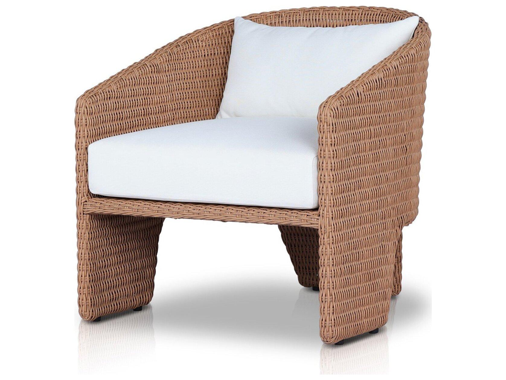 Four Hands Outdoor Providence Fae Vintage Natural Wicker Cushion Lounge Chair in Stinson White