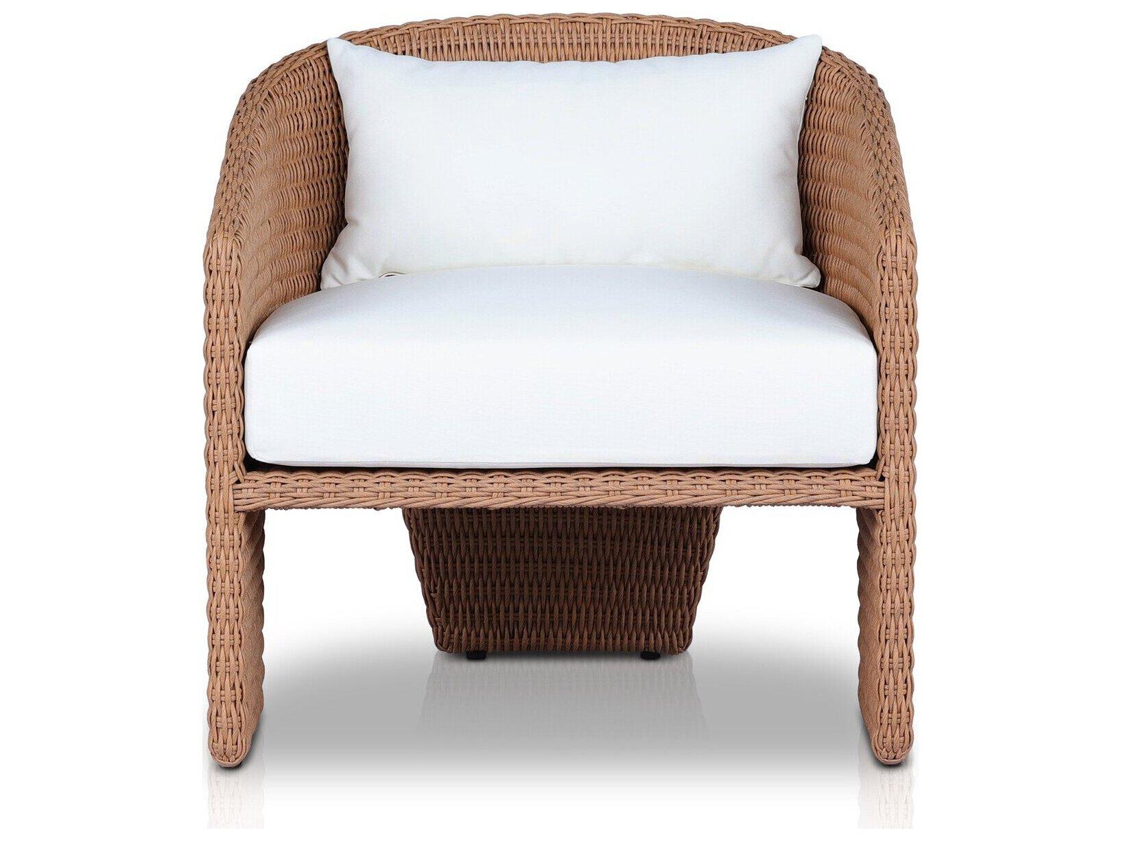 Four Hands Outdoor Providence Fae Vintage Natural Wicker Cushion Lounge Chair in Stinson White