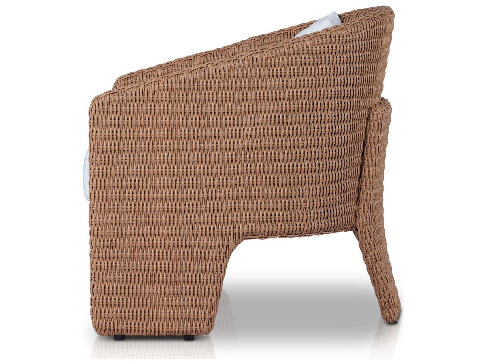 Four Hands Outdoor Providence Fae Vintage Natural Wicker Cushion Lounge Chair in Stinson White