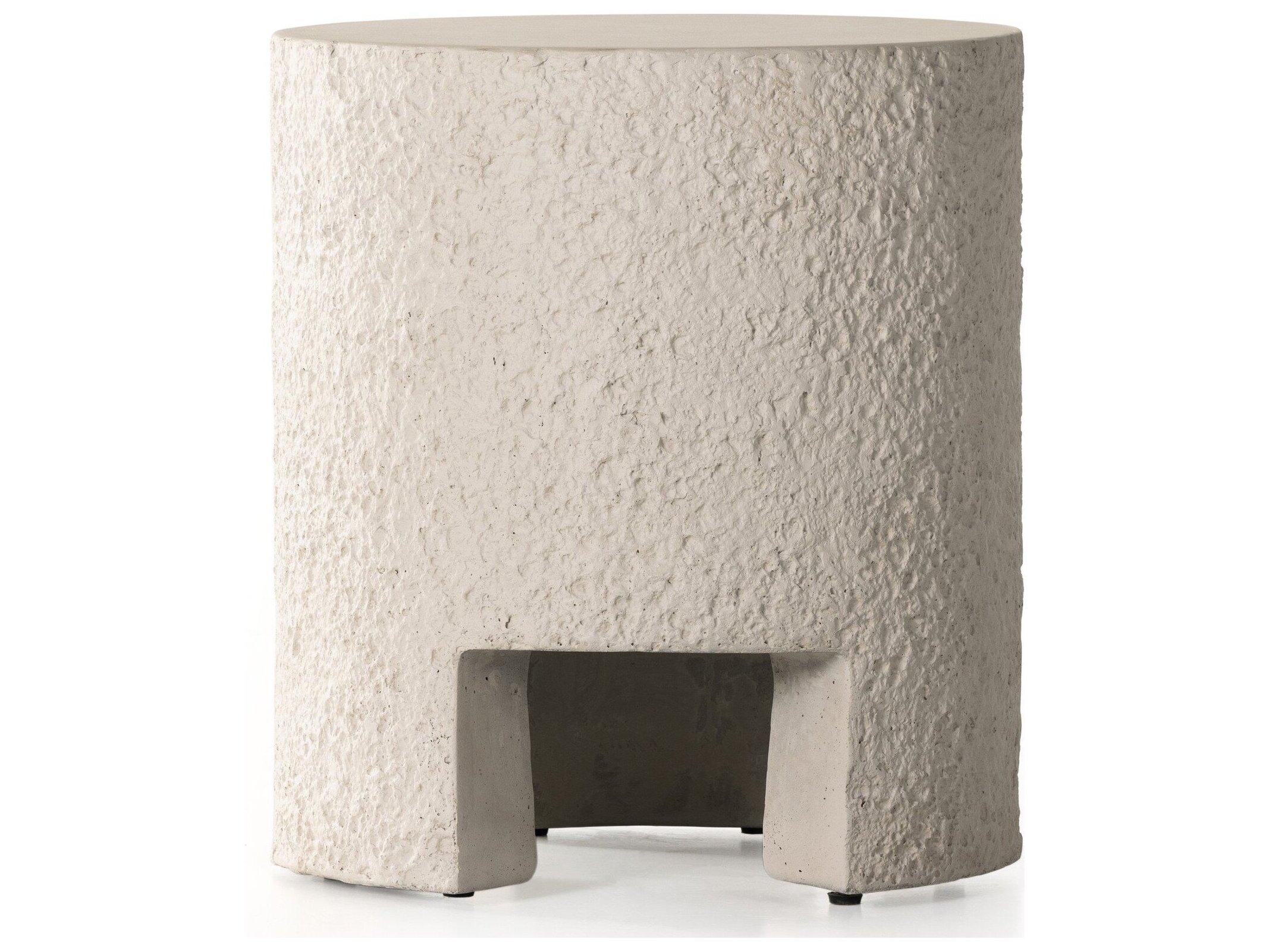 Four Hands Outdoor Constantine Blanc White / Matte Concrete Round End Table