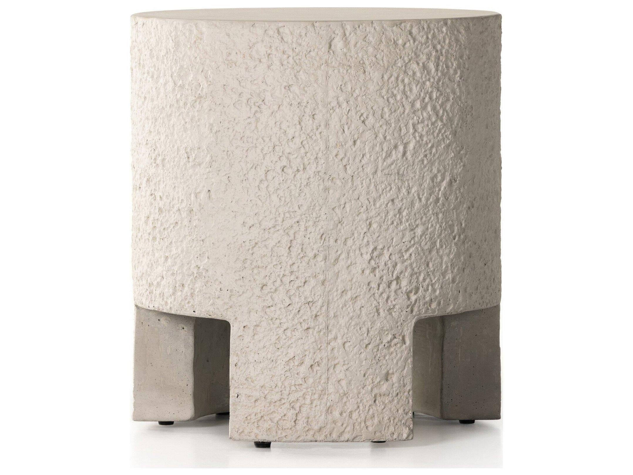 Four Hands Outdoor Constantine Blanc White / Matte Concrete Round End Table