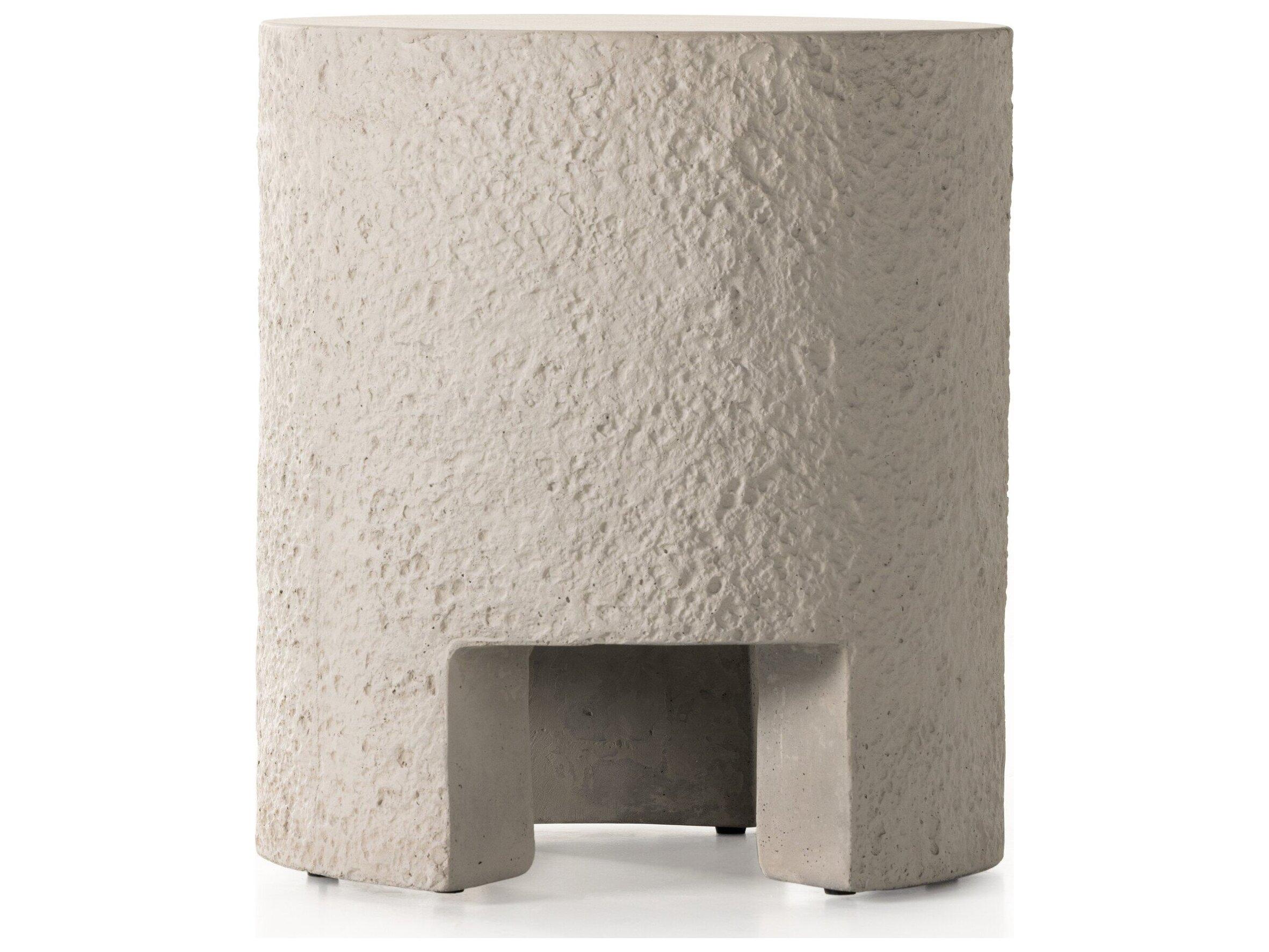 Four Hands Outdoor Constantine Blanc White / Matte Concrete Round End Table