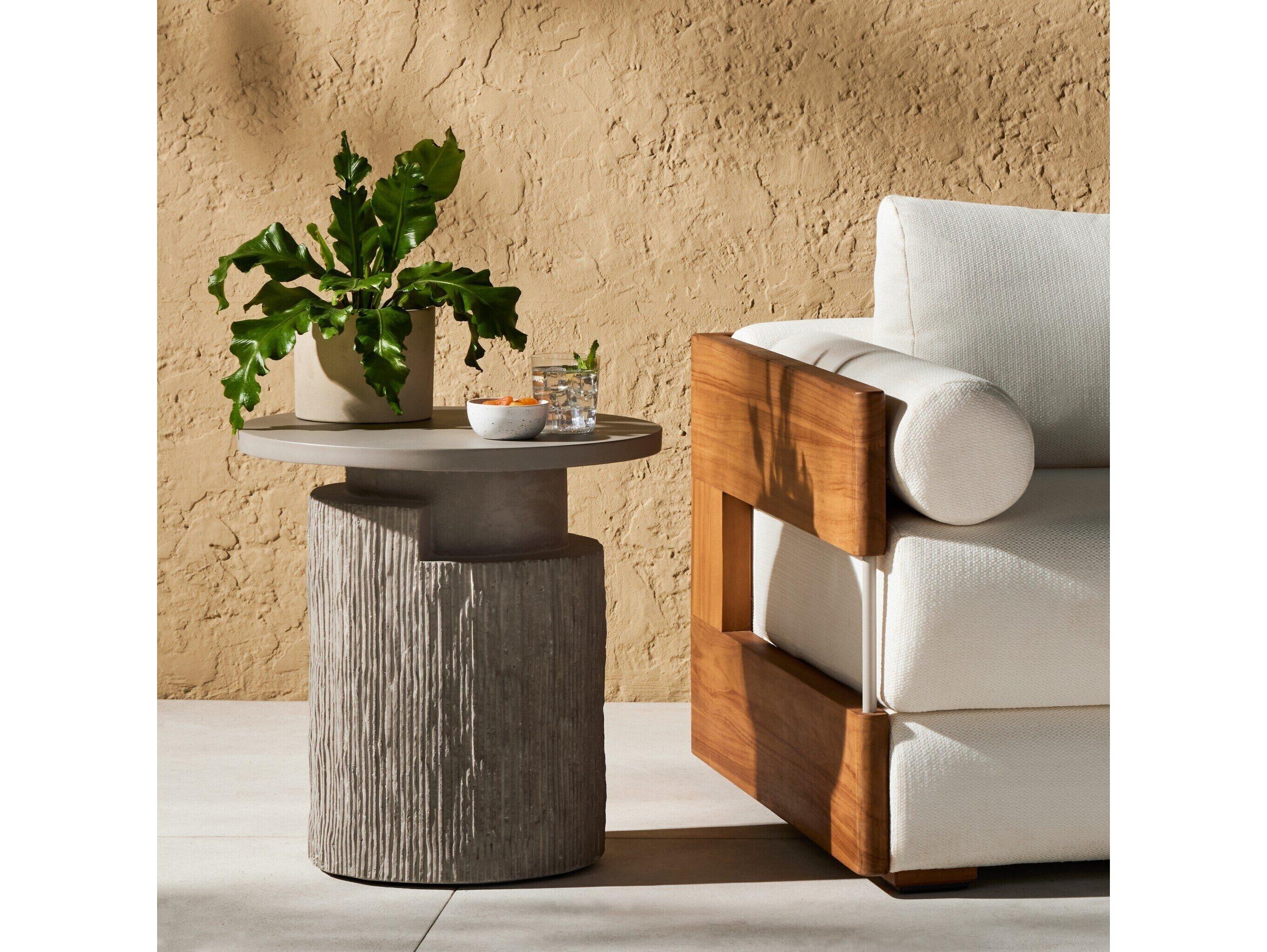 Four Hands Outdoor Constantine Huron Flint Concrete 20" Round End Table
