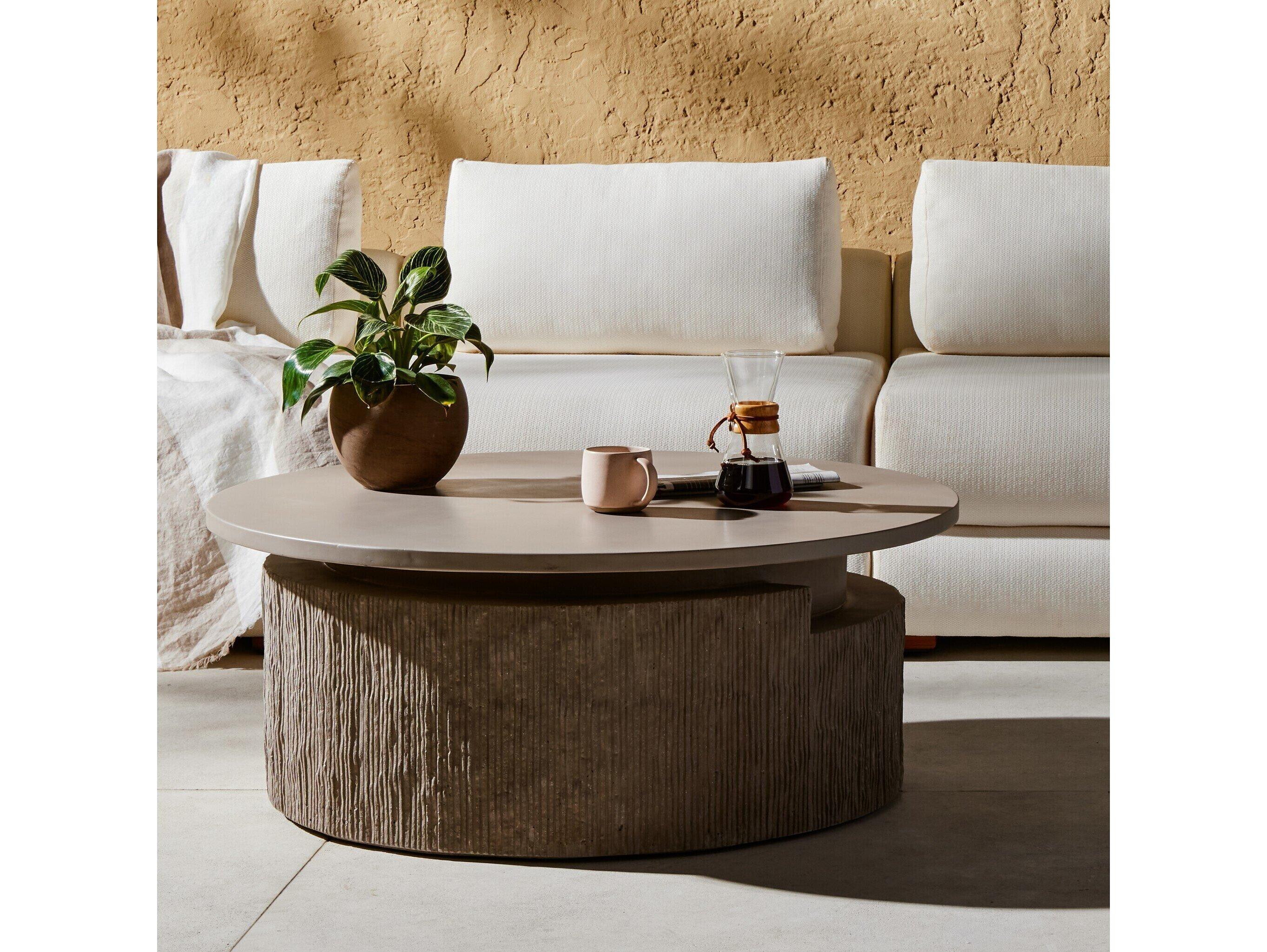 Four Hands Outdoor Constantine Flint Concrete / Textured Round Coffee Table