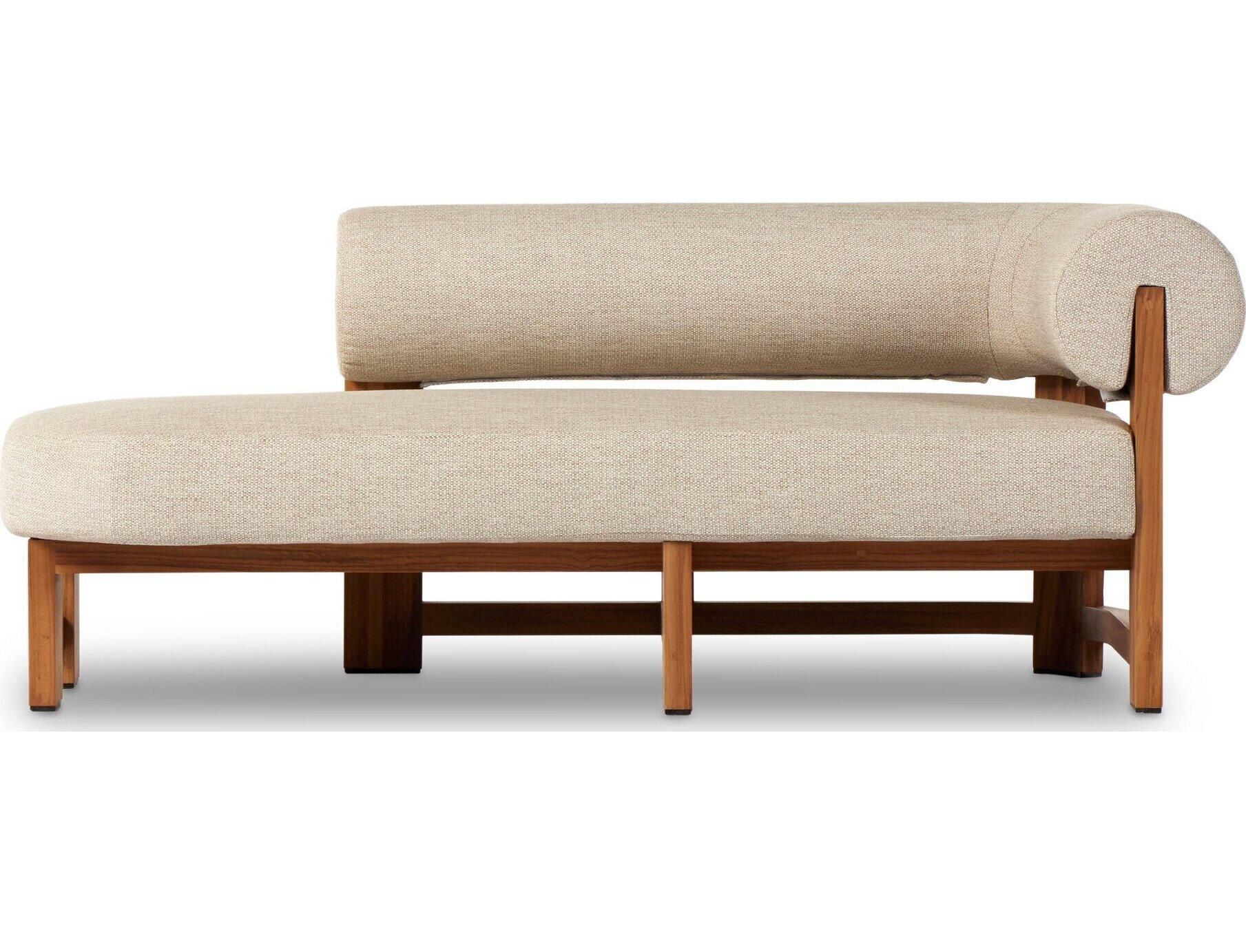 Four Hands Outdoor Solano Natural Teak Right Facing Chaise Lounge with Faye Sand Cushion