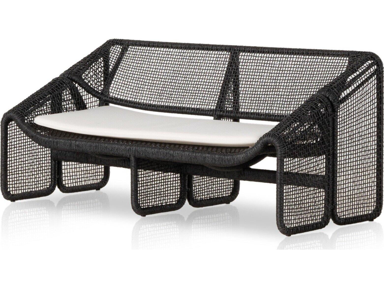 Four Hands Outdoor Solano Selma Faux Black Hyacinth Cushion Sofa in Venao Ivory
