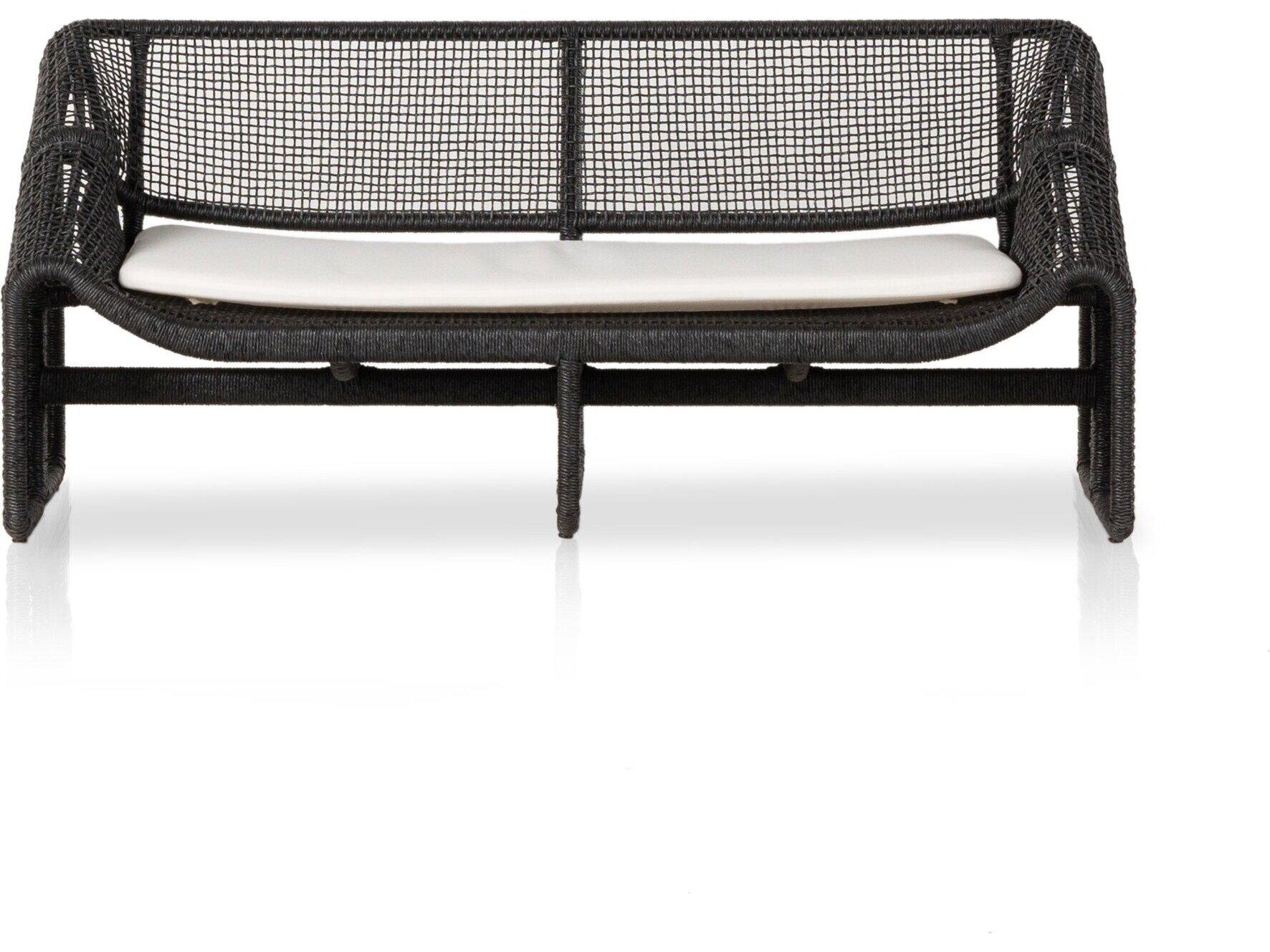 Four Hands Outdoor Solano Selma Faux Black Hyacinth Cushion Sofa in Venao Ivory
