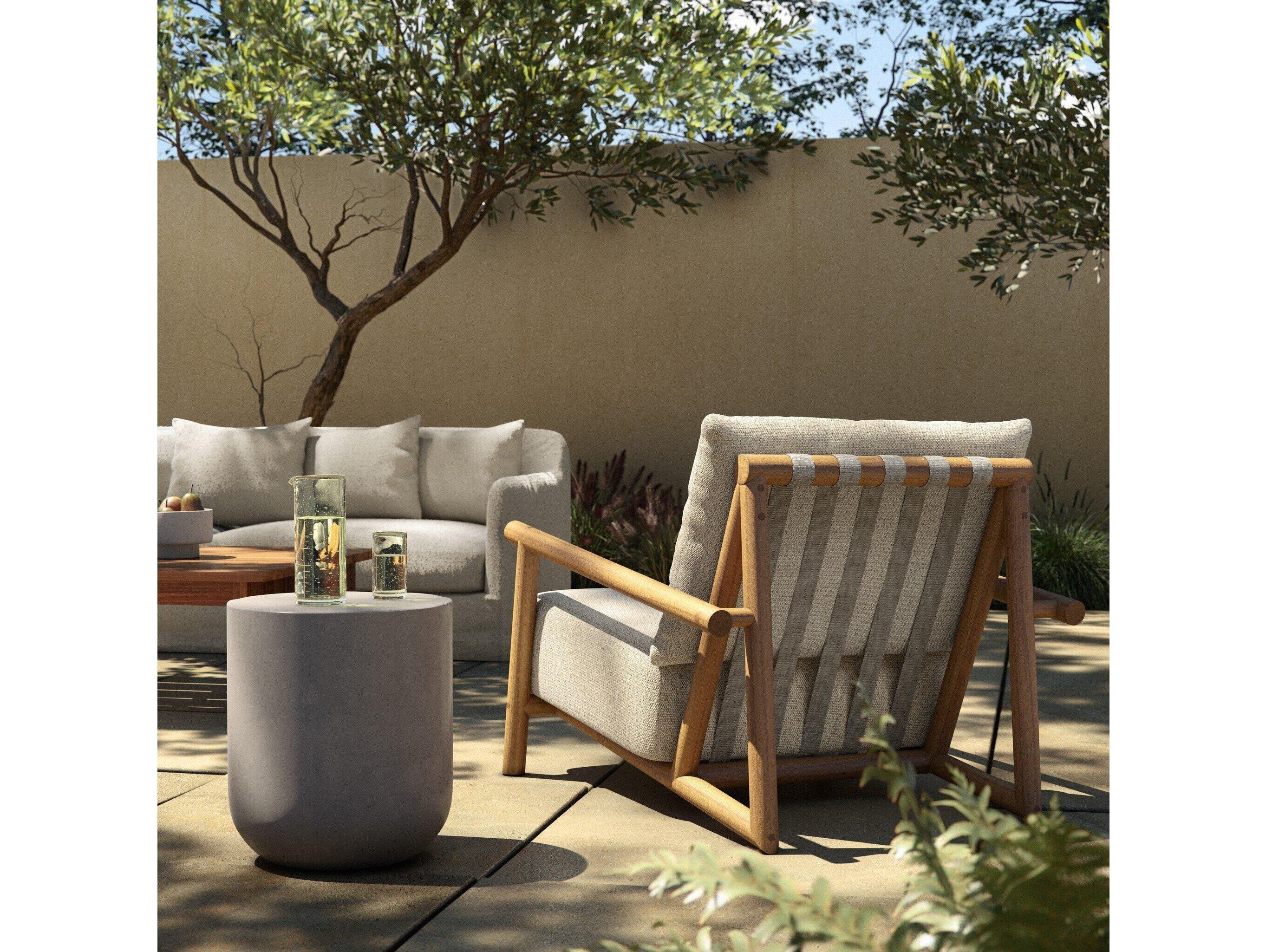 Four Hands Outdoor Garwood Natural Teak Lounge Chair with Faye Sand Cushion