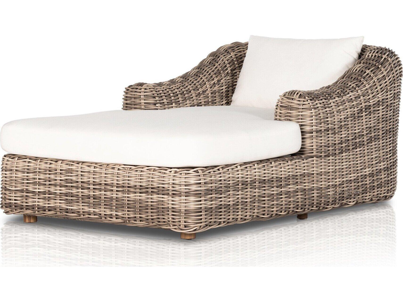 Four Hands Outdoor Pembrook Venao Ivory / Natural Teak / Chunky Sand Woven / Soft Umber Chaise Lounge