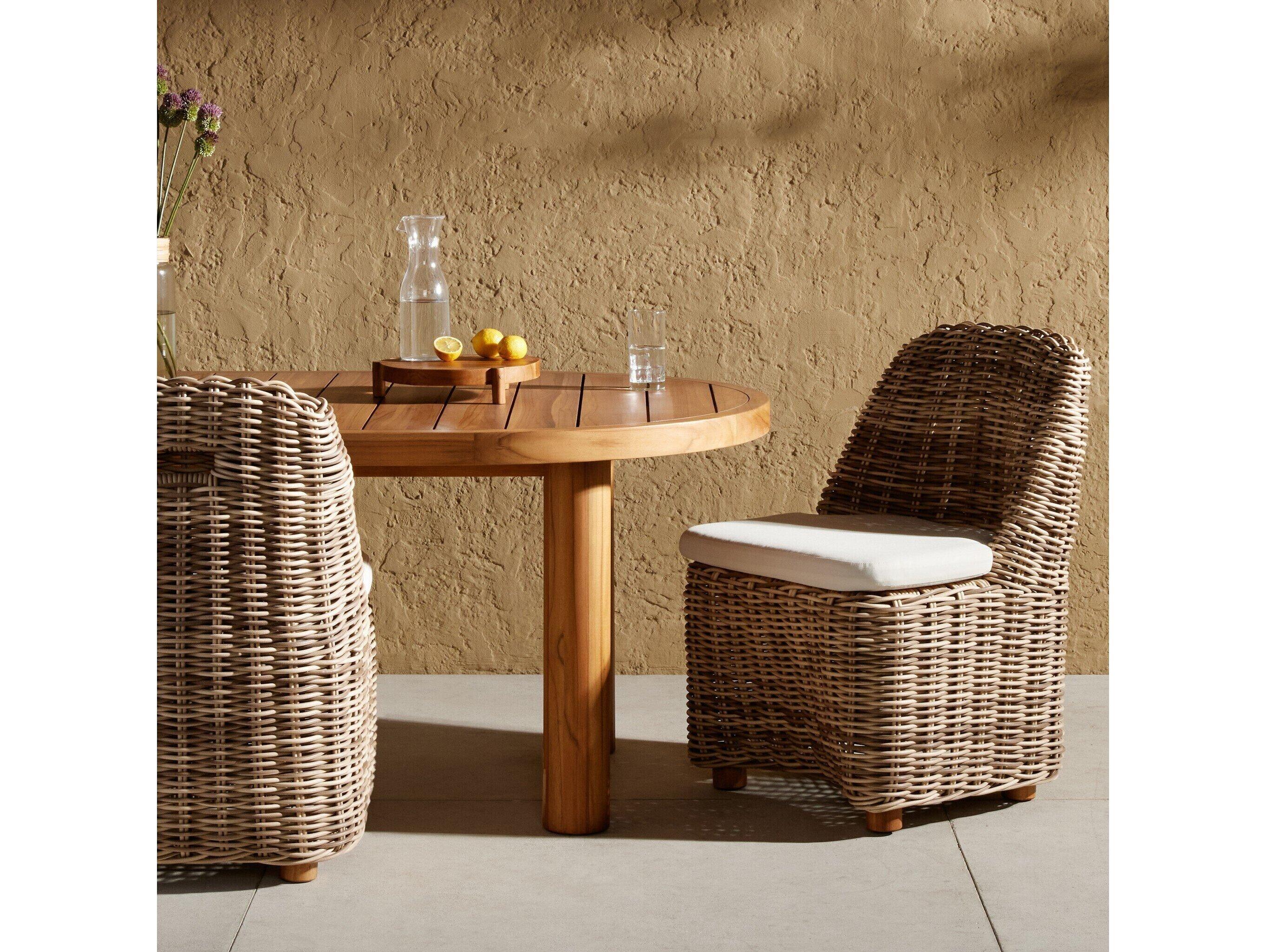 Four Hands Outdoor Pembrook Venao Ivory / Natural Teak / Chunky Sand Woven Side Dining Chair