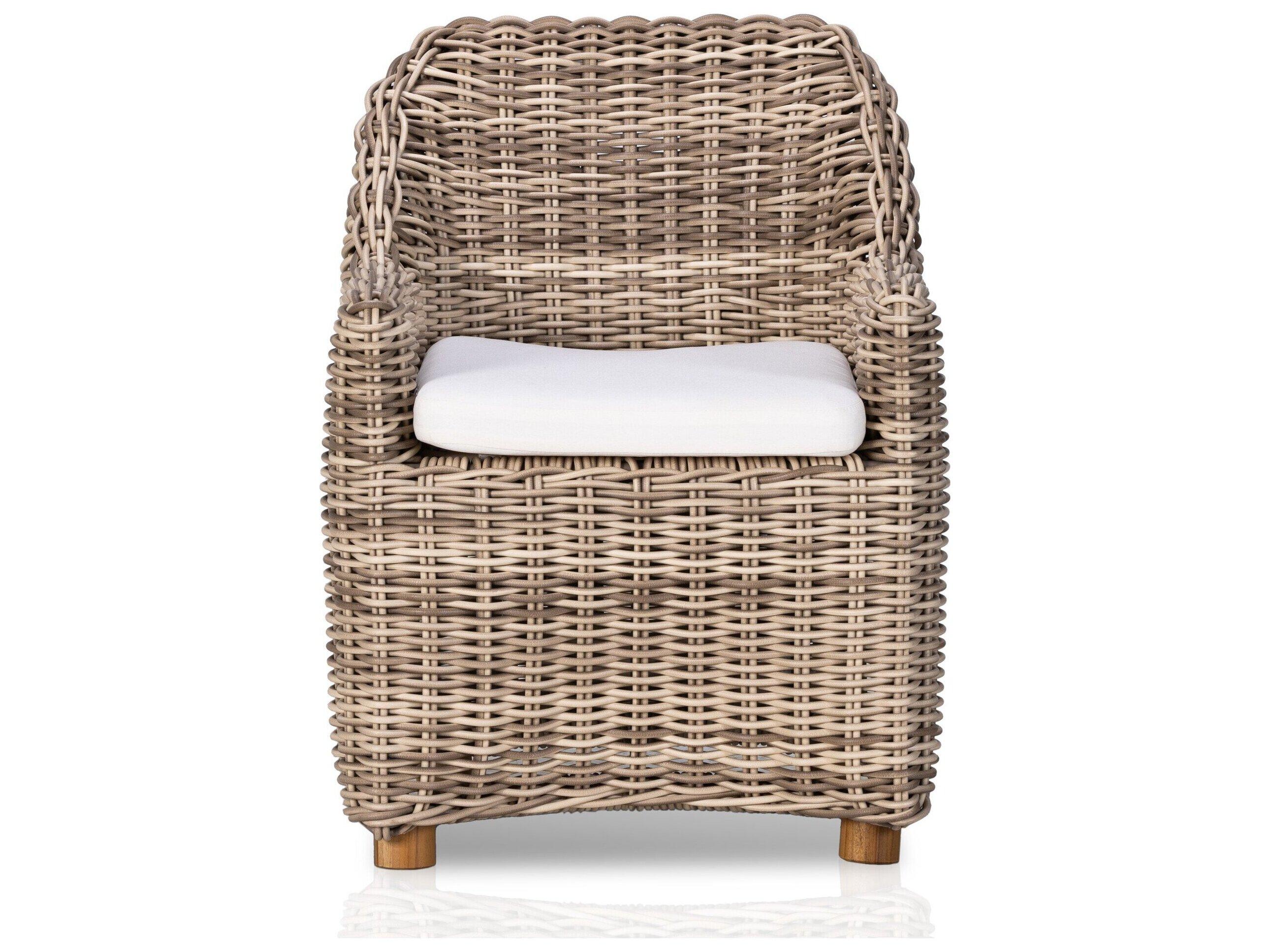 Four Hands Outdoor Pembrook Venao Ivory / Natural Teak / Chunky Sand Woven Arm Dining Chair