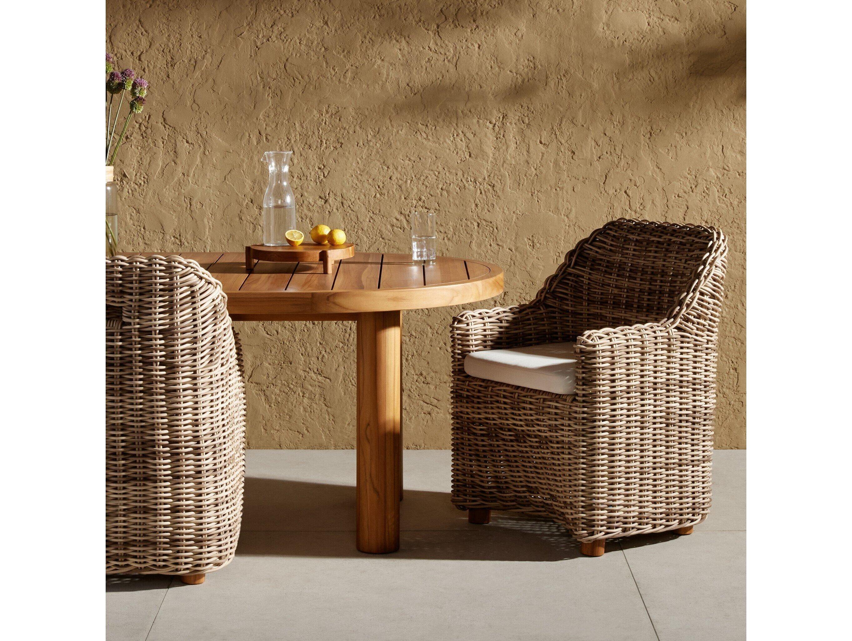 Four Hands Outdoor Pembrook Venao Ivory / Natural Teak / Chunky Sand Woven Arm Dining Chair