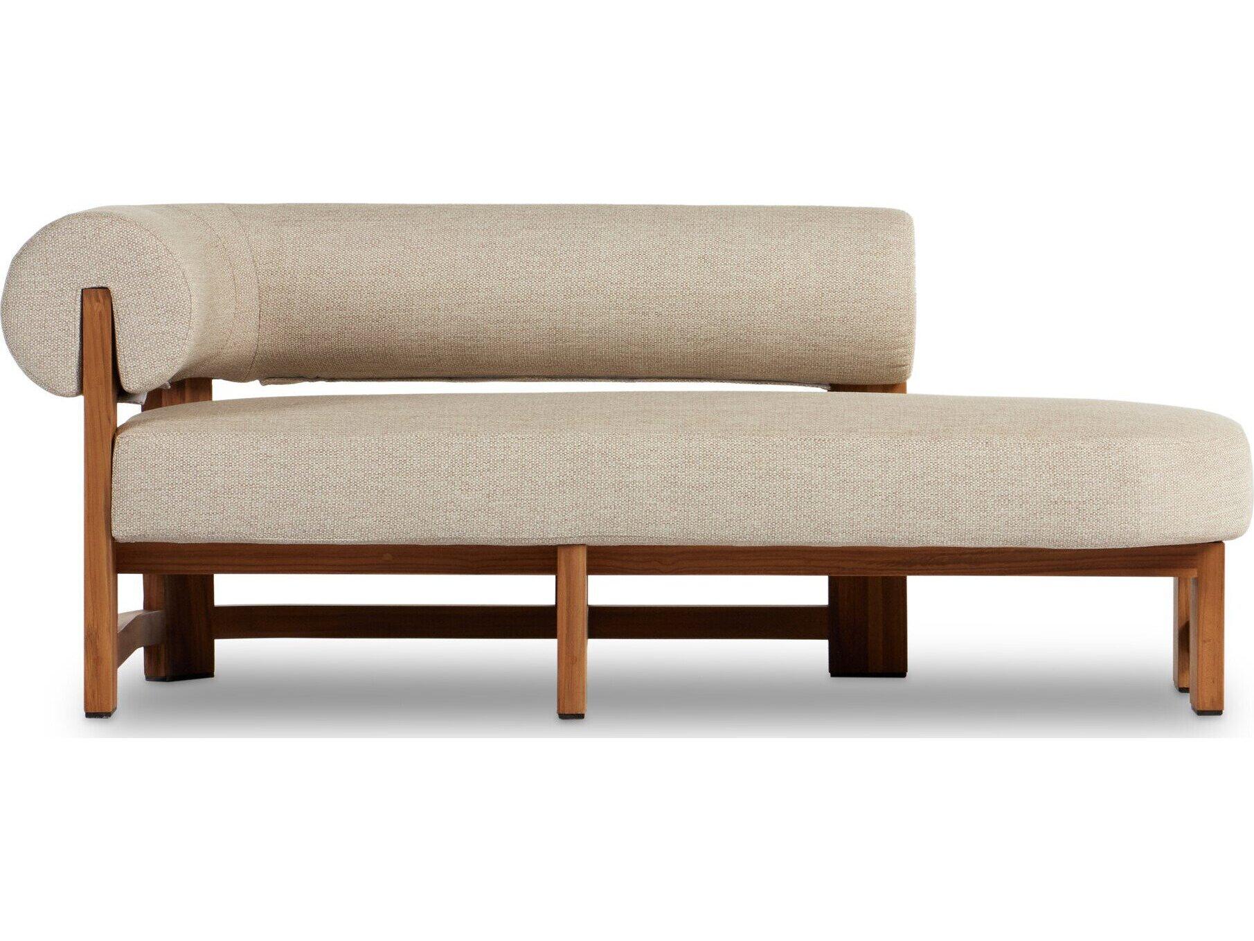 Four Hands Outdoor Solano Natural Teak Left Facing Chaise Lounge with Faye Sand Cushion