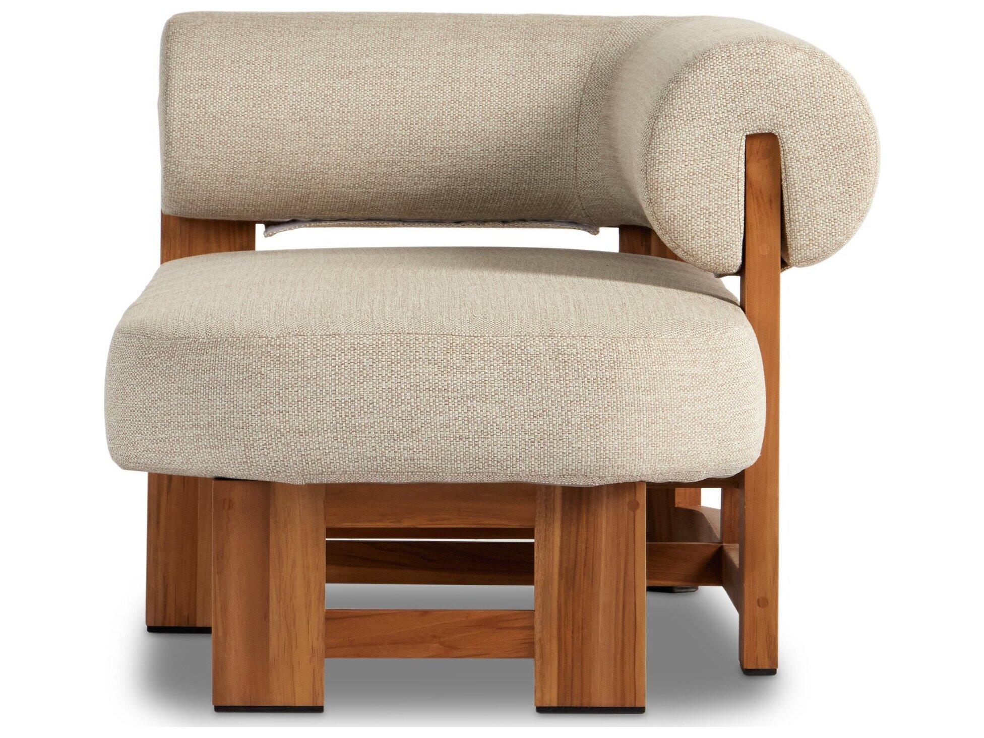 Four Hands Outdoor Solano Natural Teak Left Facing Chaise Lounge with Faye Sand Cushion