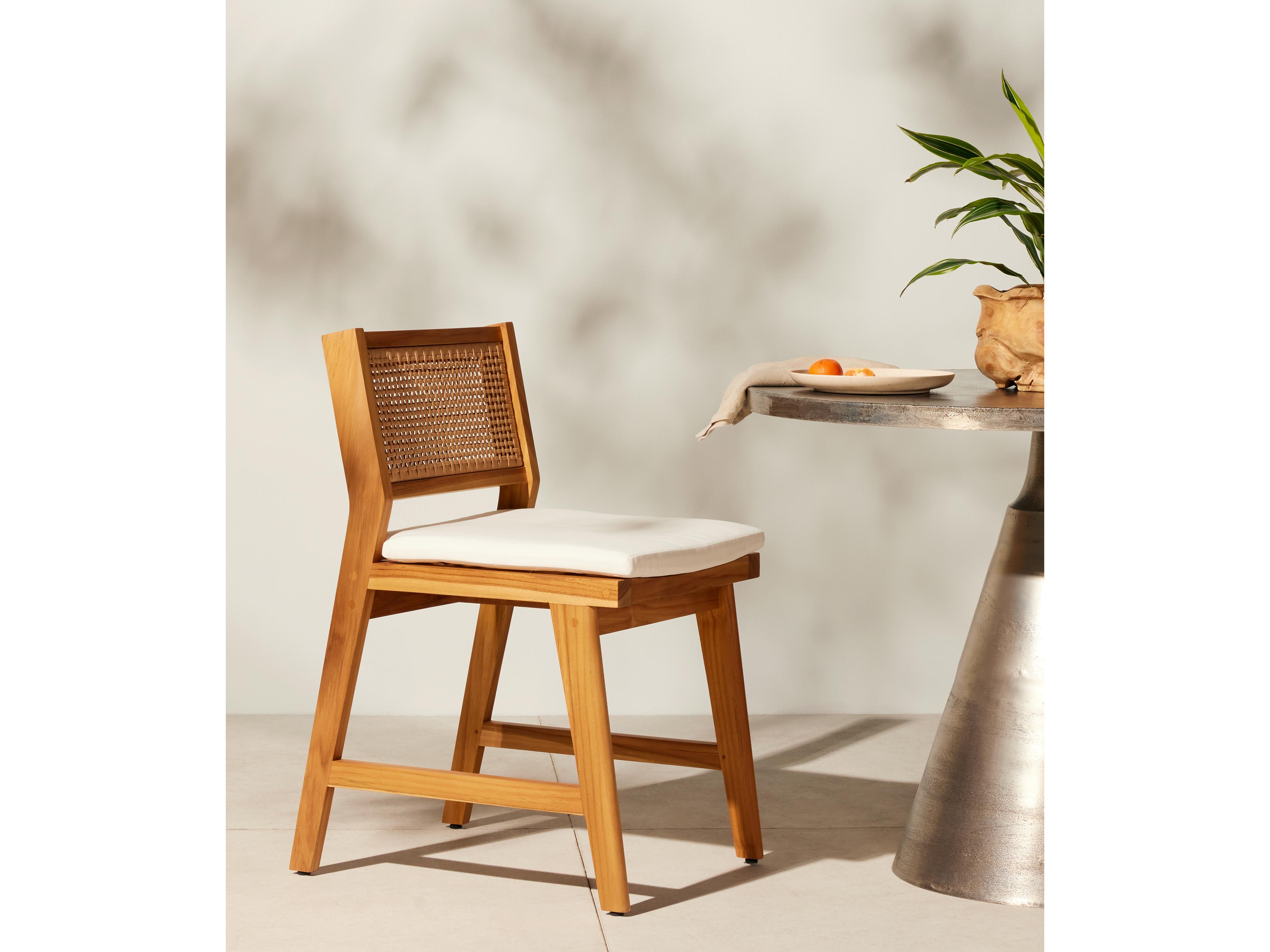 Luxecor Globetrotter Outdoor Natural Teak / Faux Rattan Dining Chair with Ivory Cushion