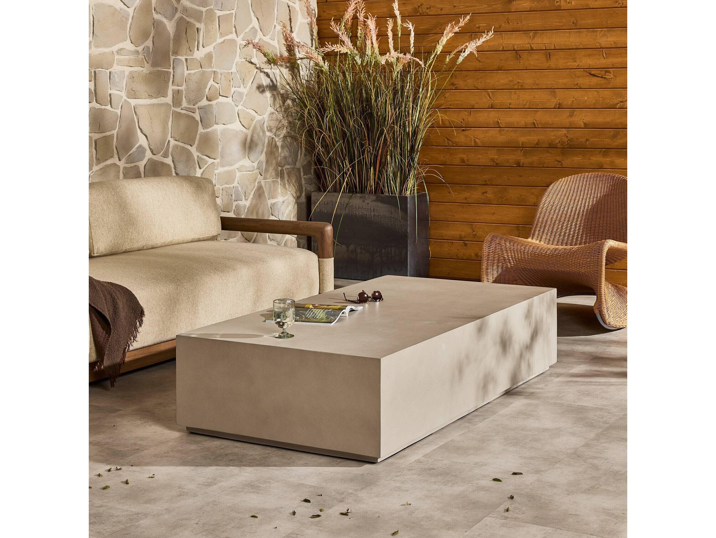 Four Hands Outdoor Constantine Natural Concrete Rectangular Coffee Table