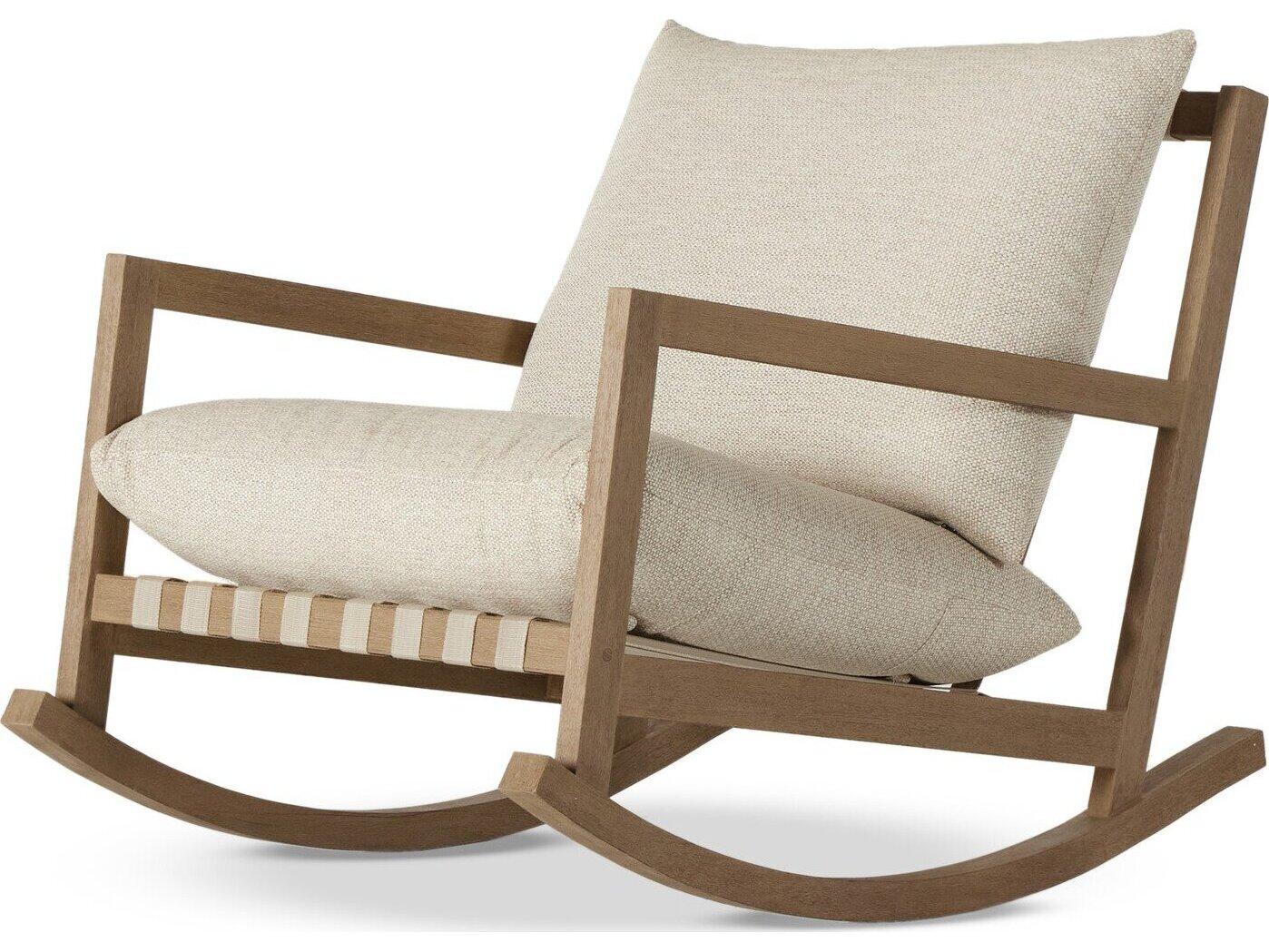 Four Hands Outdoor Duvall Washed Brown Rocking Lounge Chair with Faye Sand Cushion