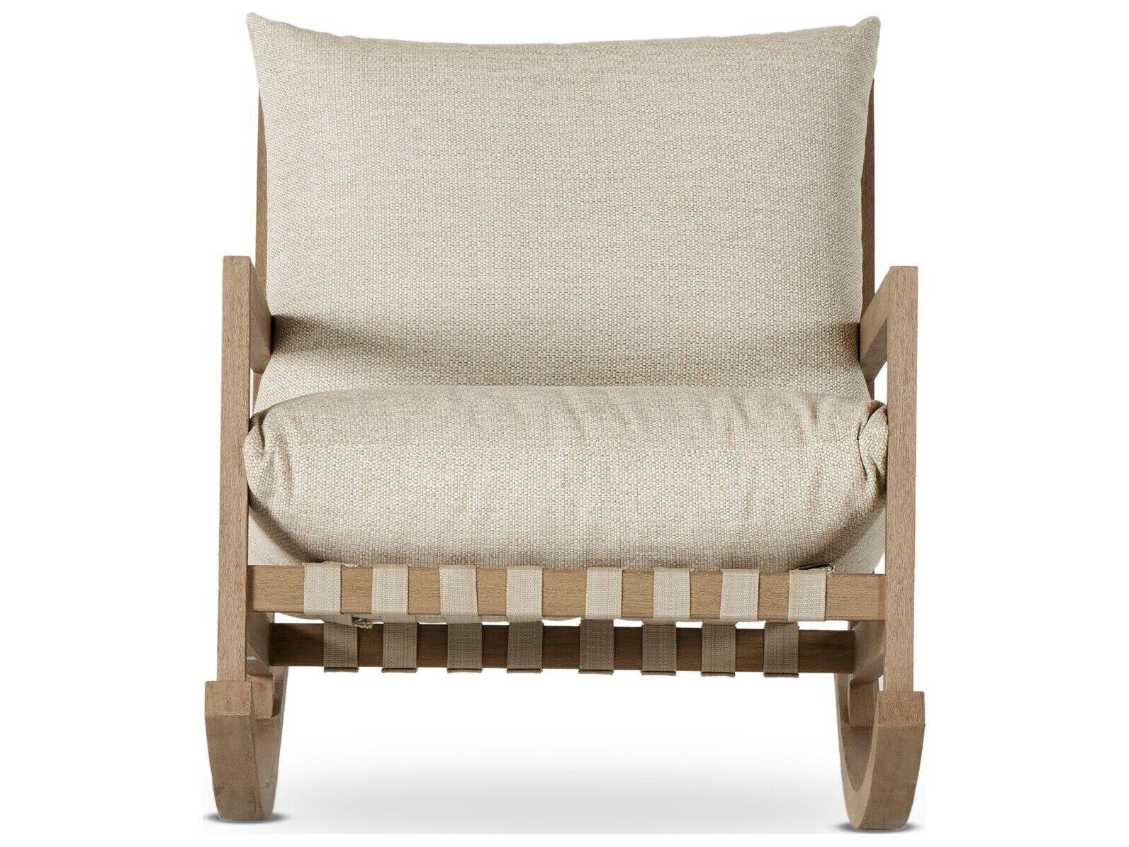 Four Hands Outdoor Duvall Washed Brown Rocking Lounge Chair with Faye Sand Cushion