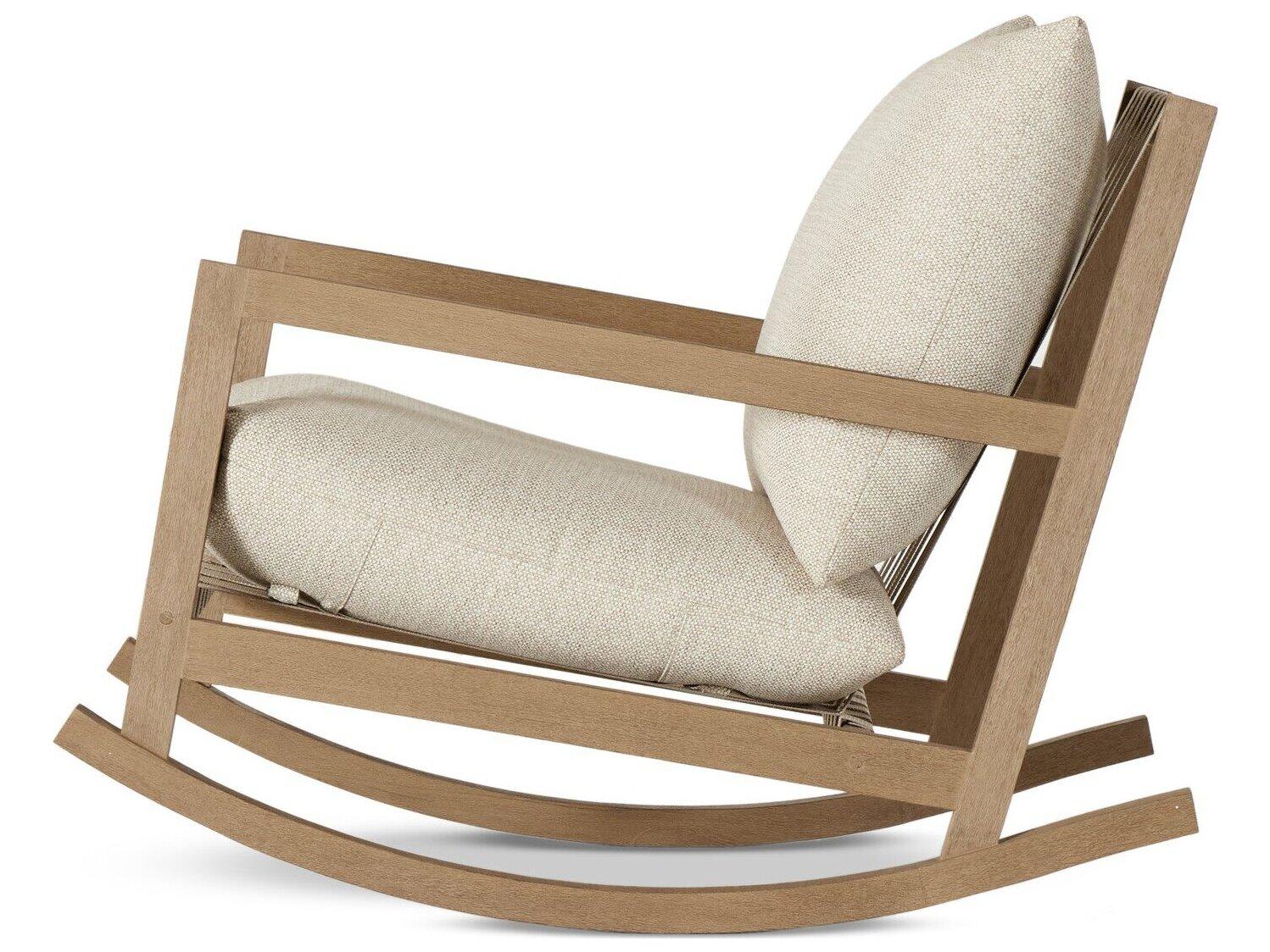 Four Hands Outdoor Duvall Washed Brown Rocking Lounge Chair with Faye Sand Cushion