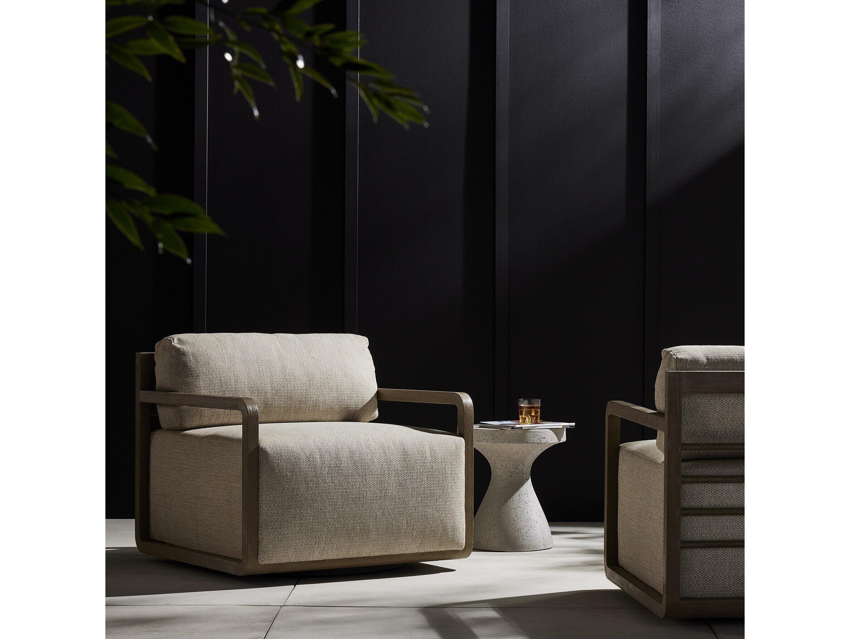 Four Hands Outdoor Solano Washed Brown Swivel Lounge Chair with Faye Sand Cushion