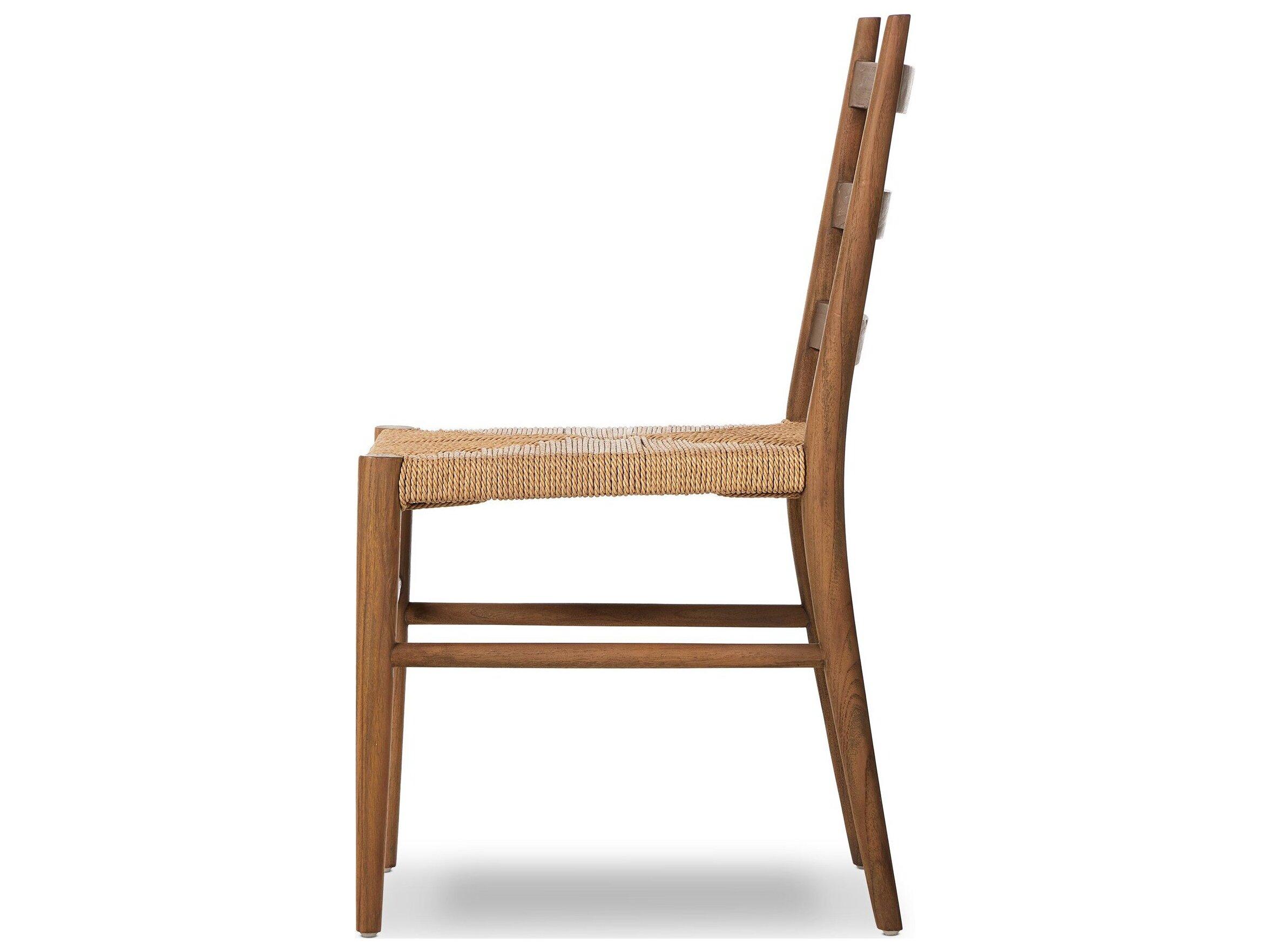 Four Hands Outdoor Grass Roots Ladder Textured Natural Teak Dining Side Chair