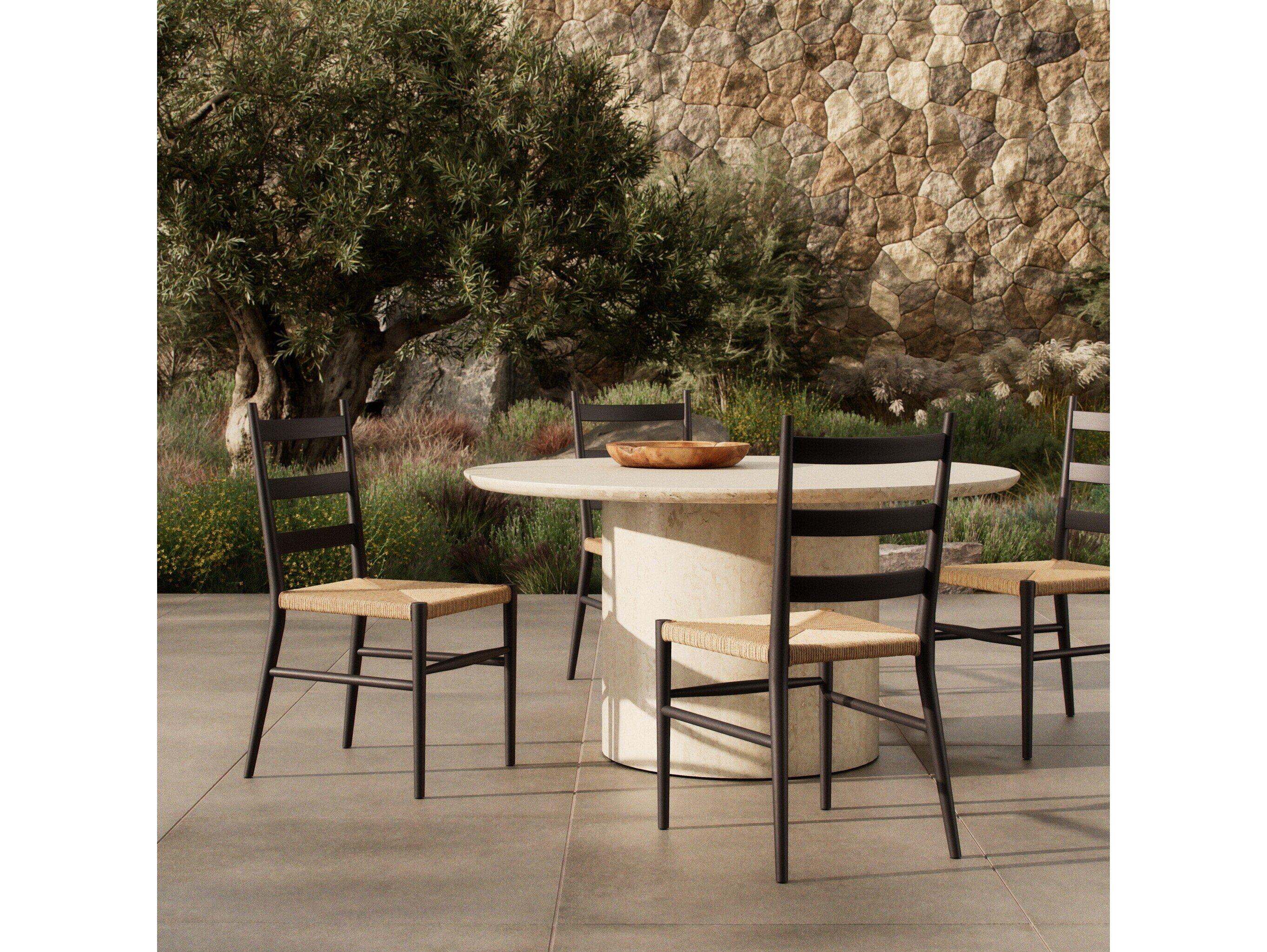 Four Hands Outdoor Grass Roots Ladder Teak Aged Ebony Teak Dining Side Chair