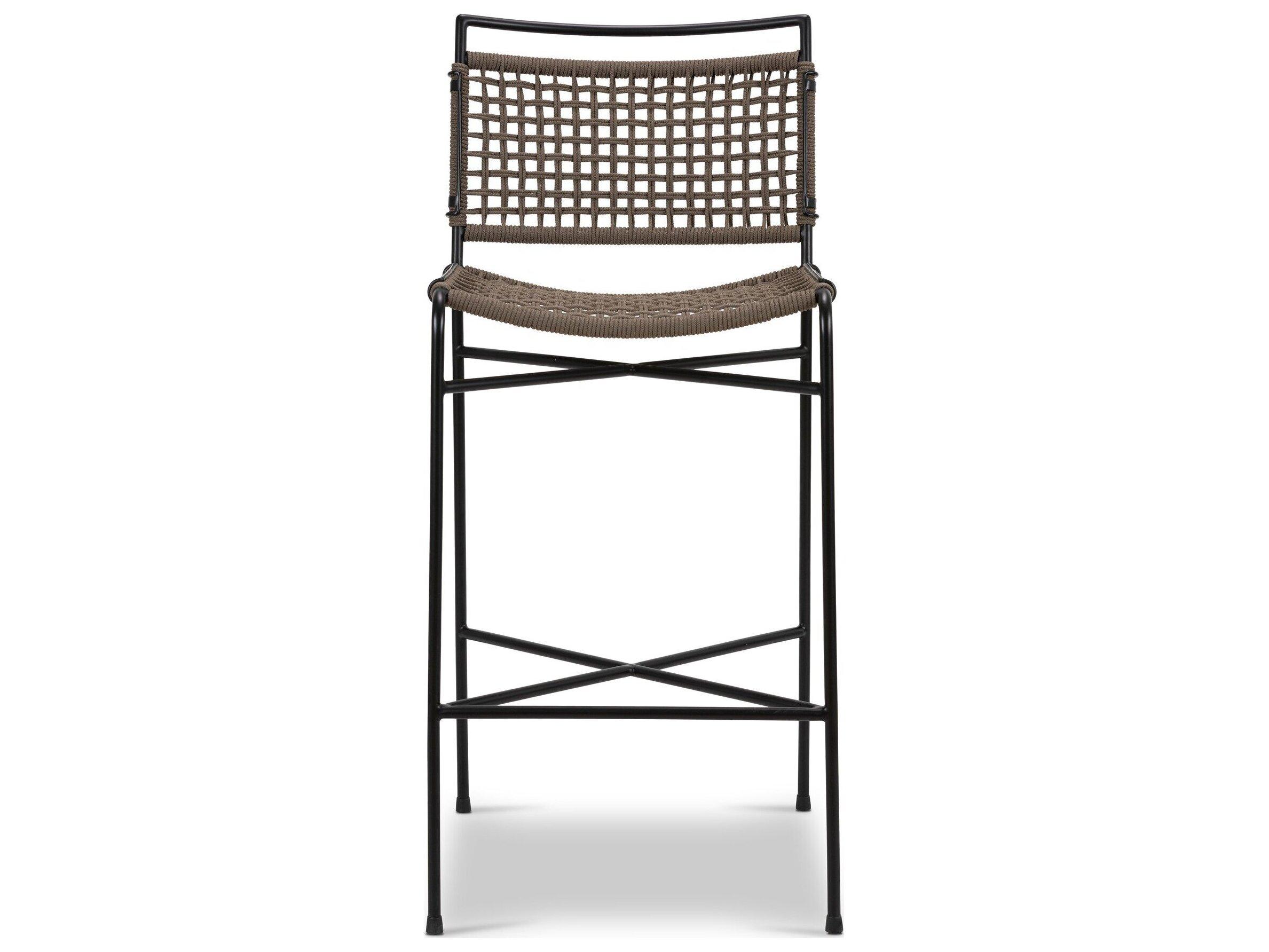 Four Hands Outdoor Irondale Wharton Satin Black Iron Bar Stool in Earth Rope