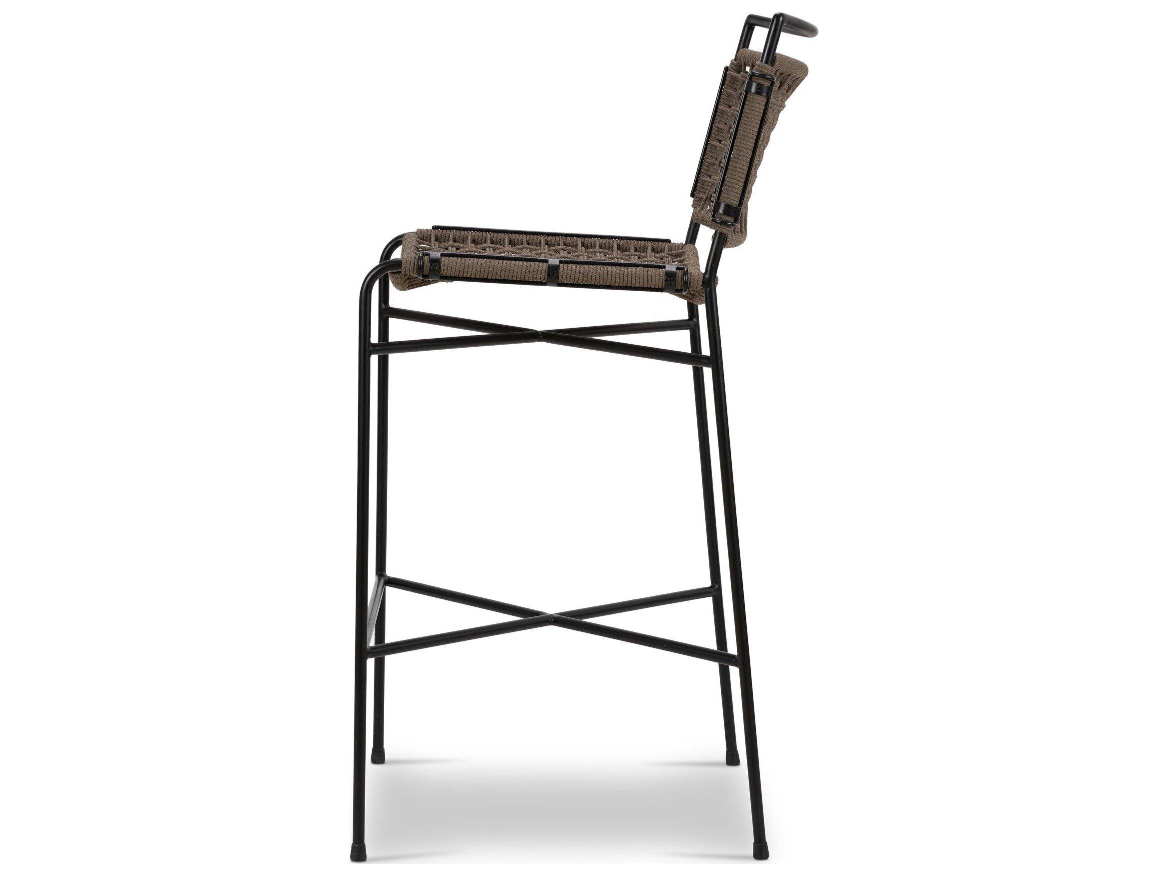 Four Hands Outdoor Irondale Wharton Satin Black Iron Bar Stool in Earth Rope