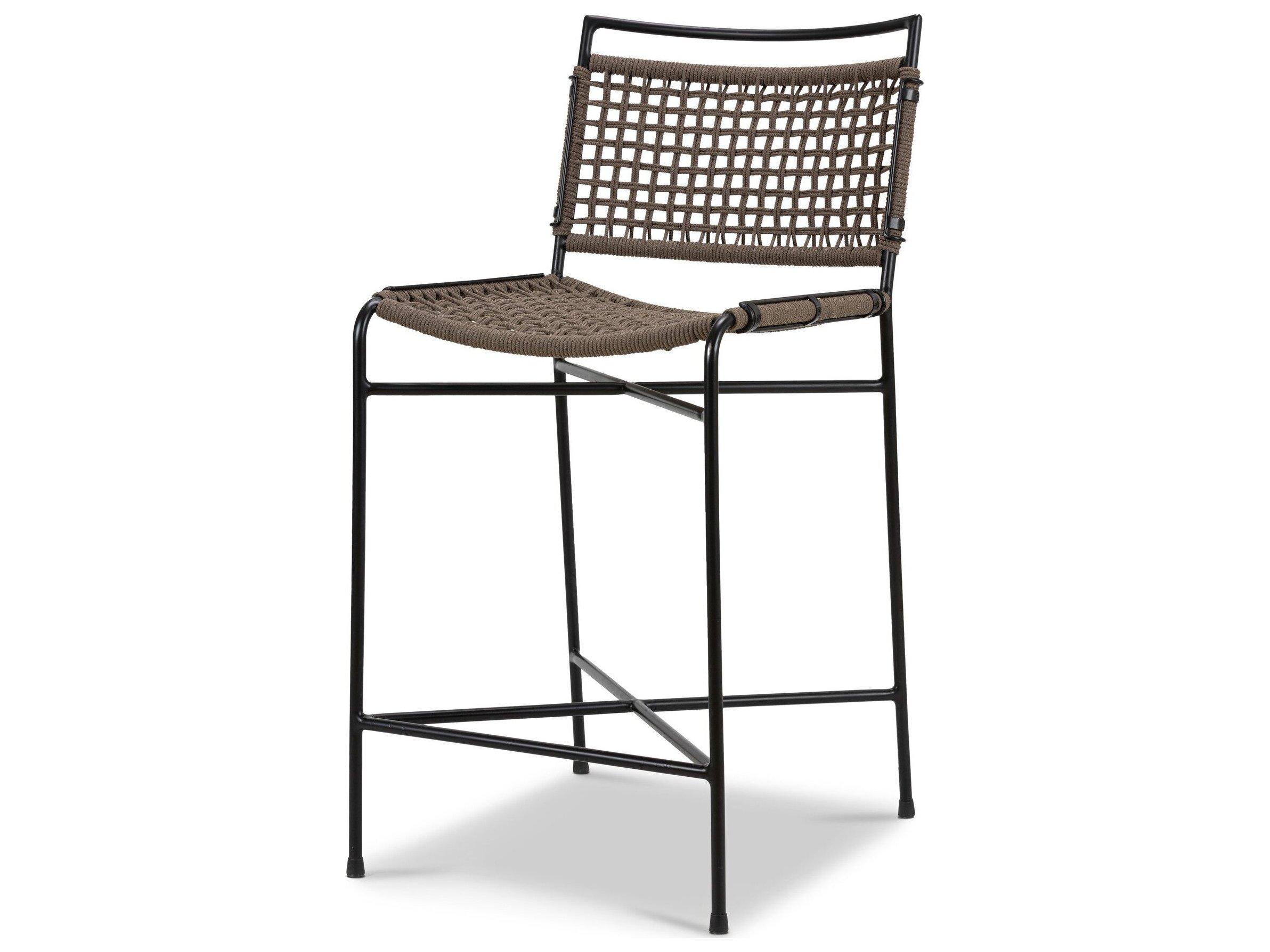 Four Hands Outdoor Irondale Wharton Satin Black Iron Counter Stool in Earth Rope