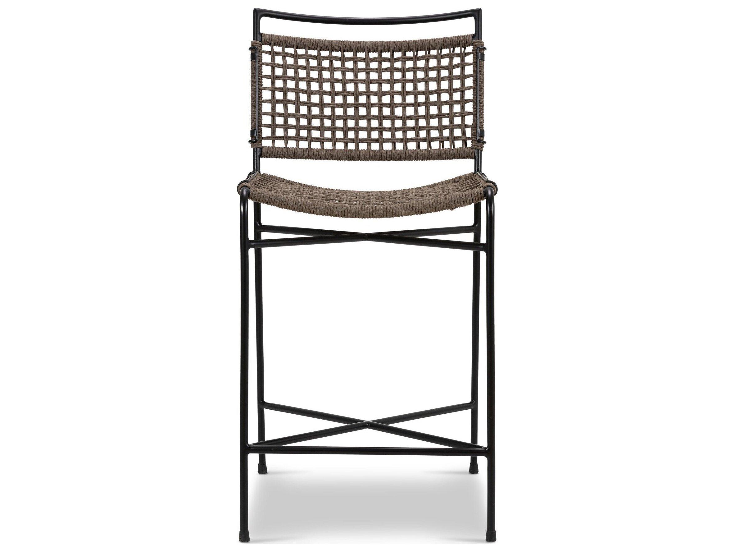 Four Hands Outdoor Irondale Wharton Satin Black Iron Counter Stool in Earth Rope