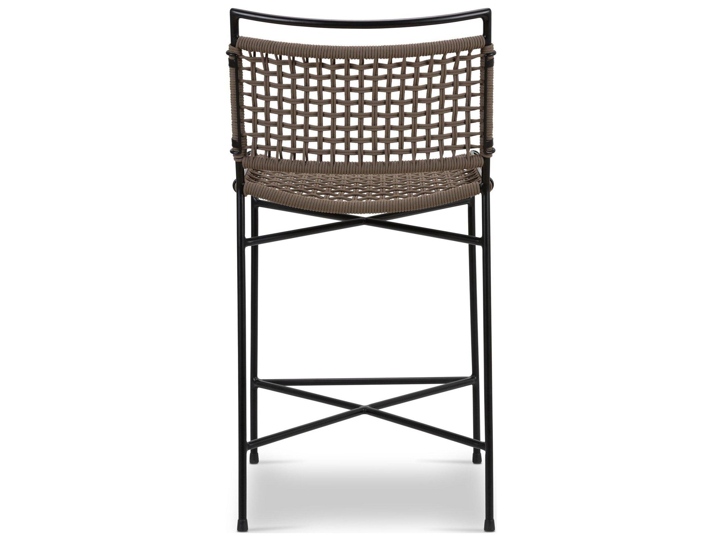 Four Hands Outdoor Irondale Wharton Satin Black Iron Counter Stool in Earth Rope