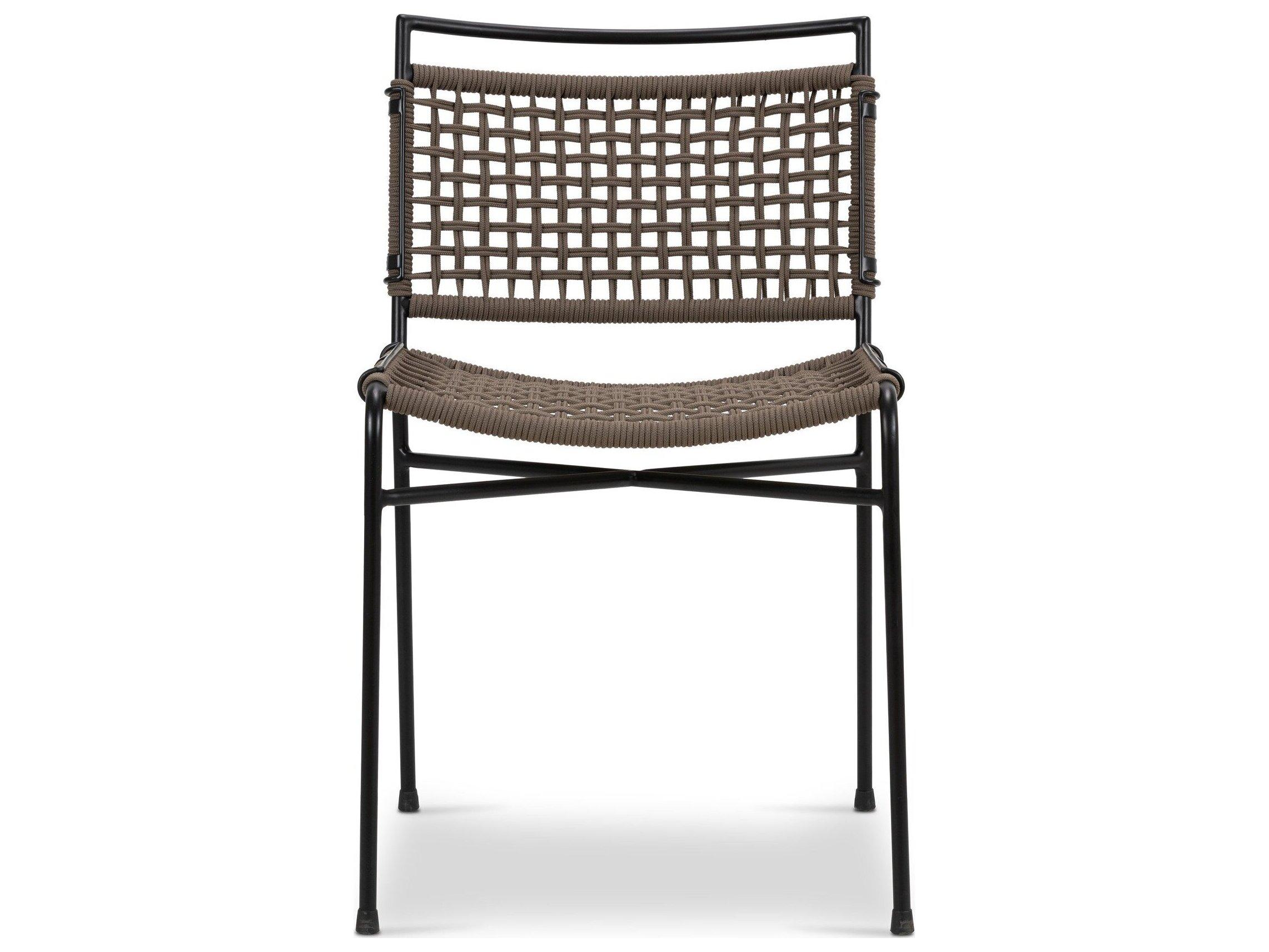 Four Hands Outdoor Irondale Wharton Satin Black Iron Dining Side Chair in Earth Rope