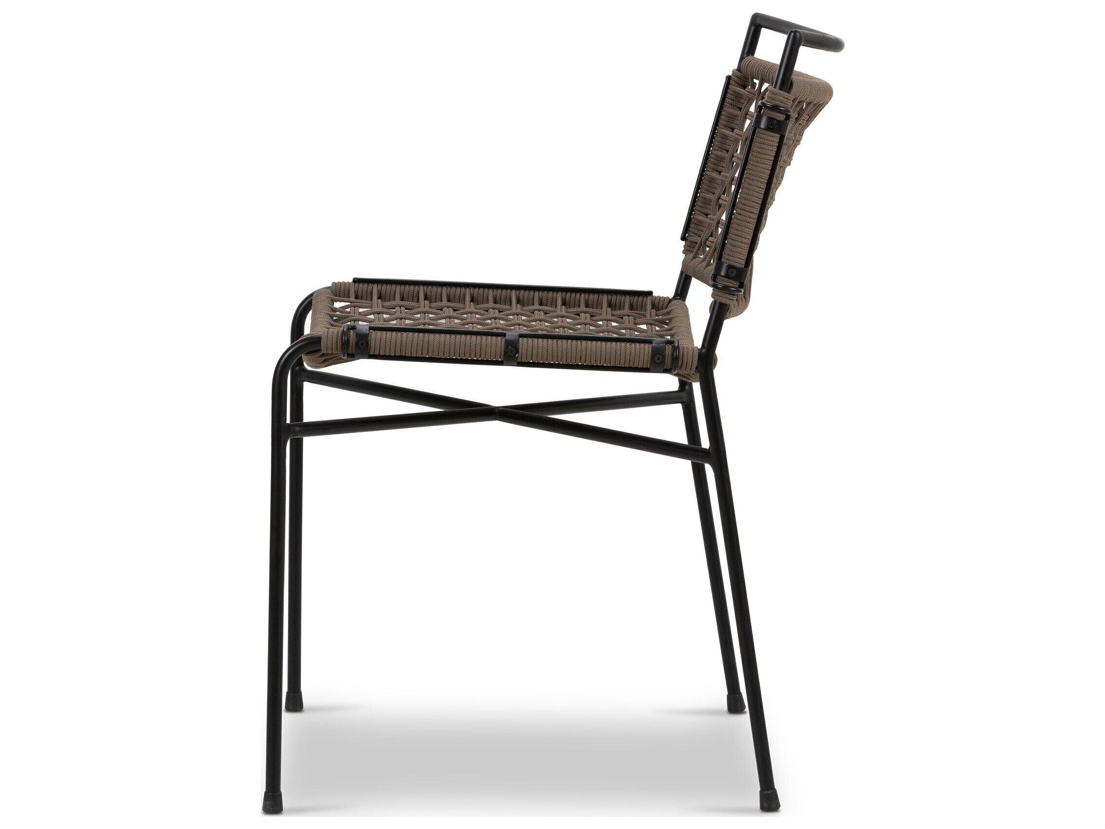 Four Hands Outdoor Irondale Wharton Satin Black Iron Dining Side Chair in Earth Rope