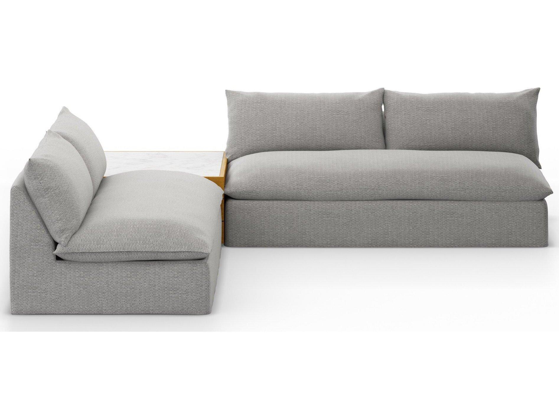 Four Hands Outdoor Solano Natural Teak / White Marble Sectional Sofa with Faye Ash Cushion