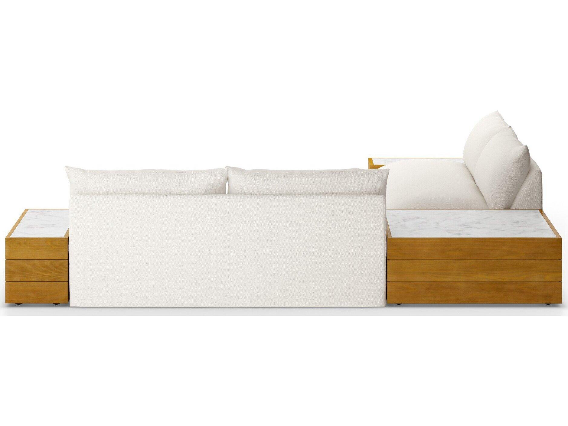 Four Hands Outdoor Solano Natural Teak / White Marble Sectional Sofa with Faye Cream Cushion