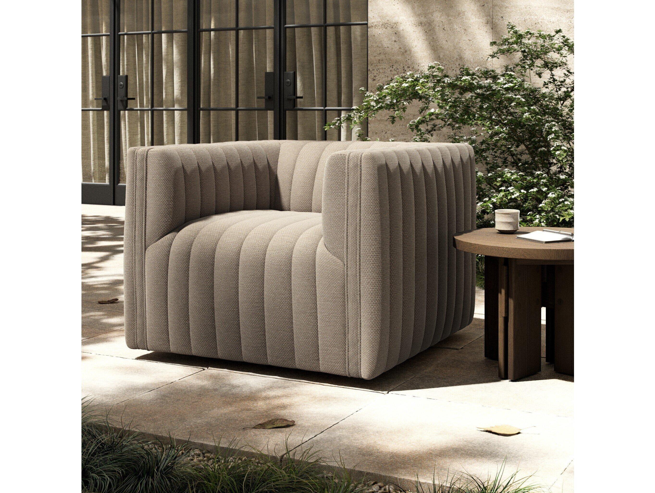 Four Hands Outdoor Solano Augustine Fabric Cushion Swivel Lounge Chair in Casa Grey