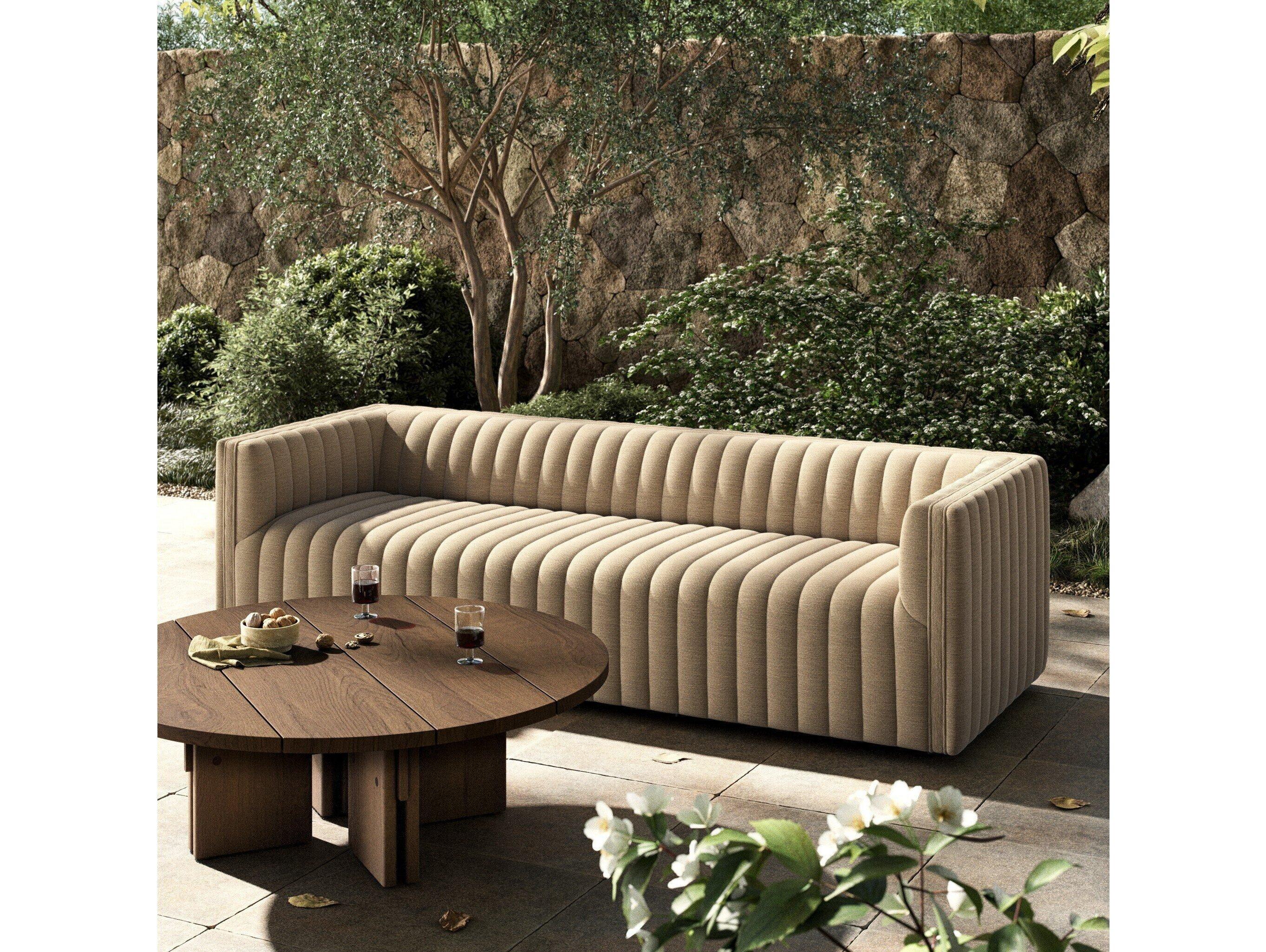 Four Hands Outdoor Solano Augustine Fabric Cushion 97" Sofa in Casa Cream
