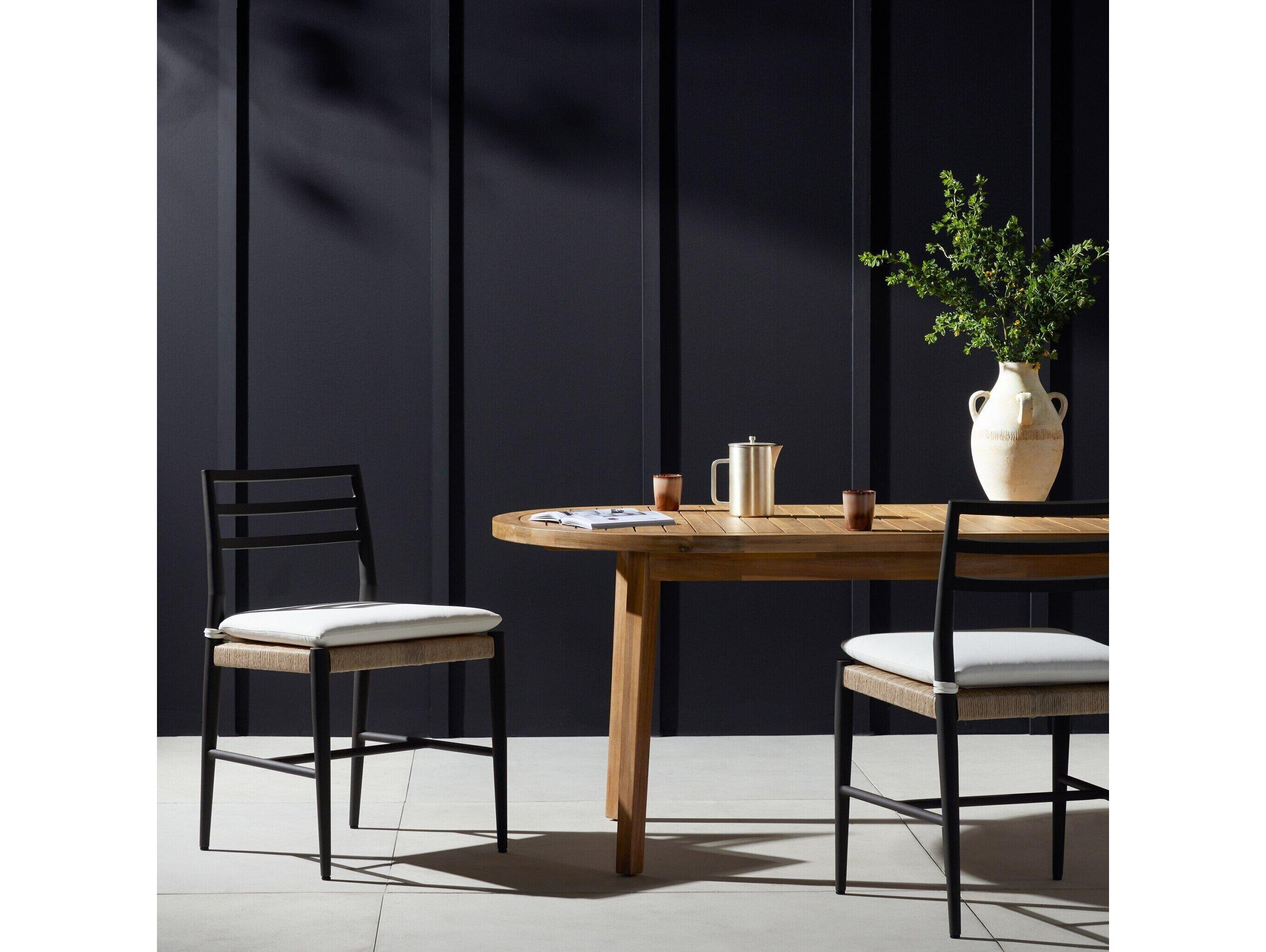 Four Hands Outdoor Solano Bronze / Vintage White Side Dining Chair with Stinson White Cushion