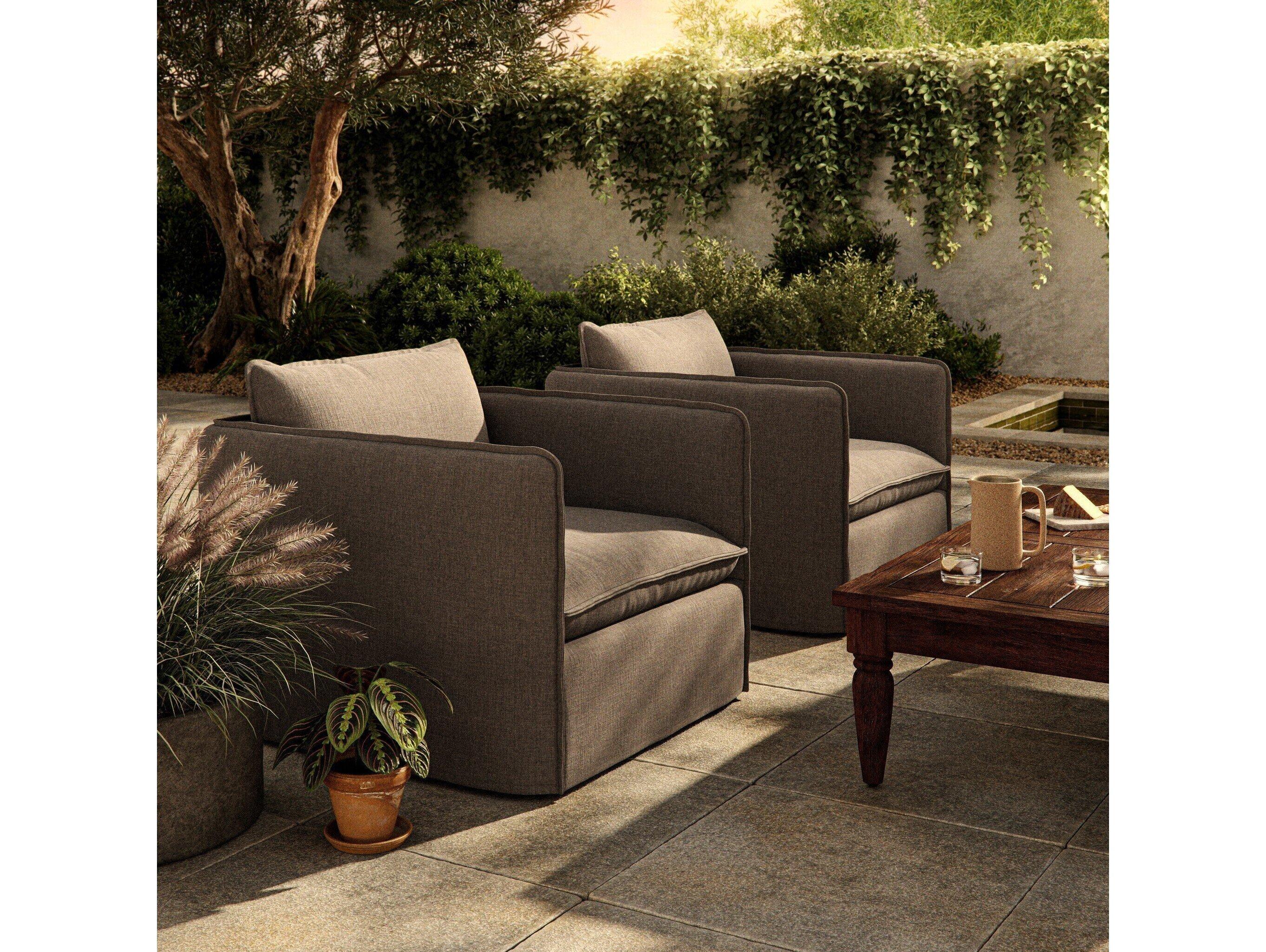 Four Hands Outdoor Westgate Andre Polypropylene Cushion Swivel Lounge Chair in Alessi Fawn