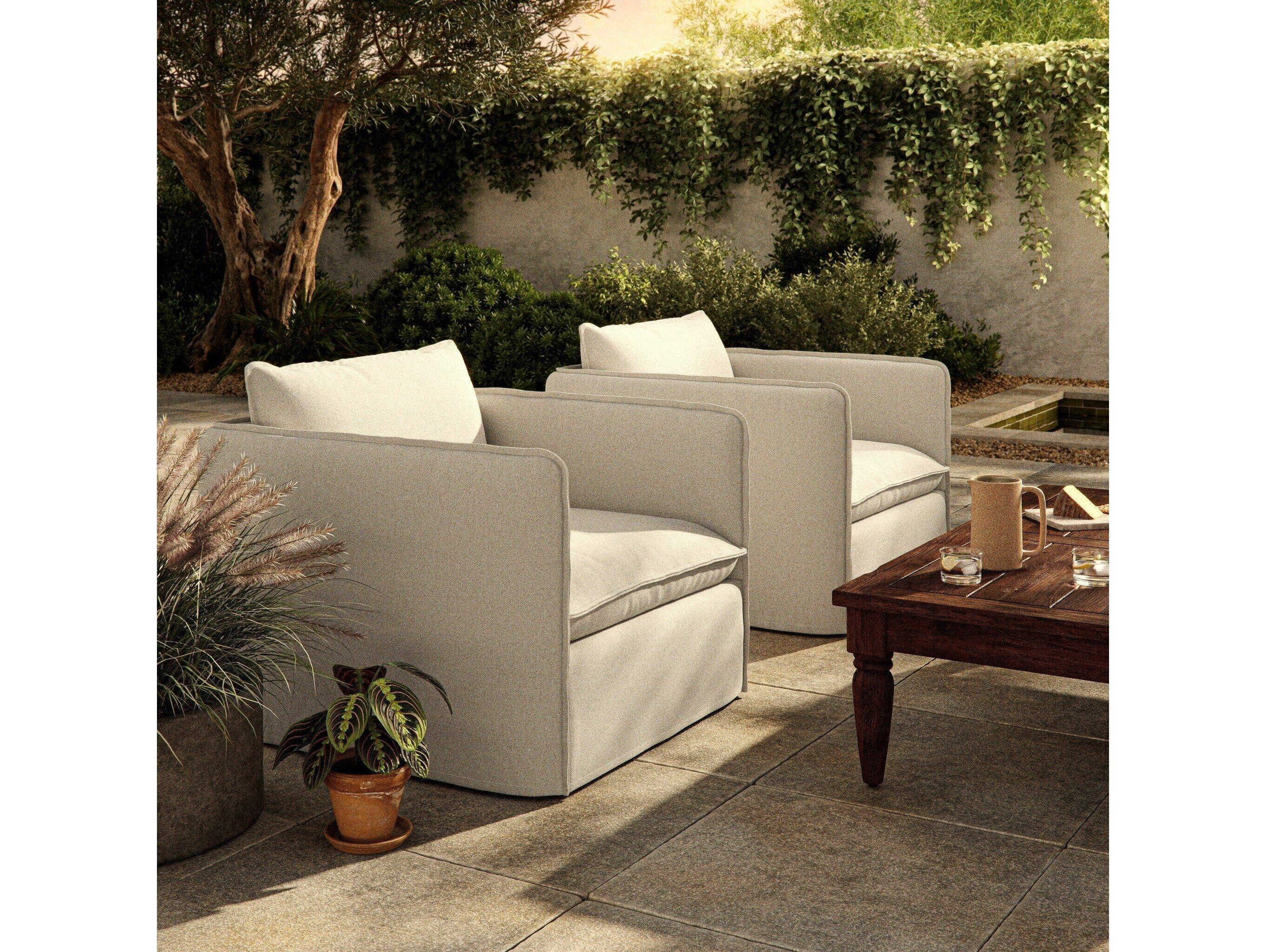 Four Hands Outdoor Westgate Andre Polypropylene Cushion Swivel Lounge Chair in Alessi Linen