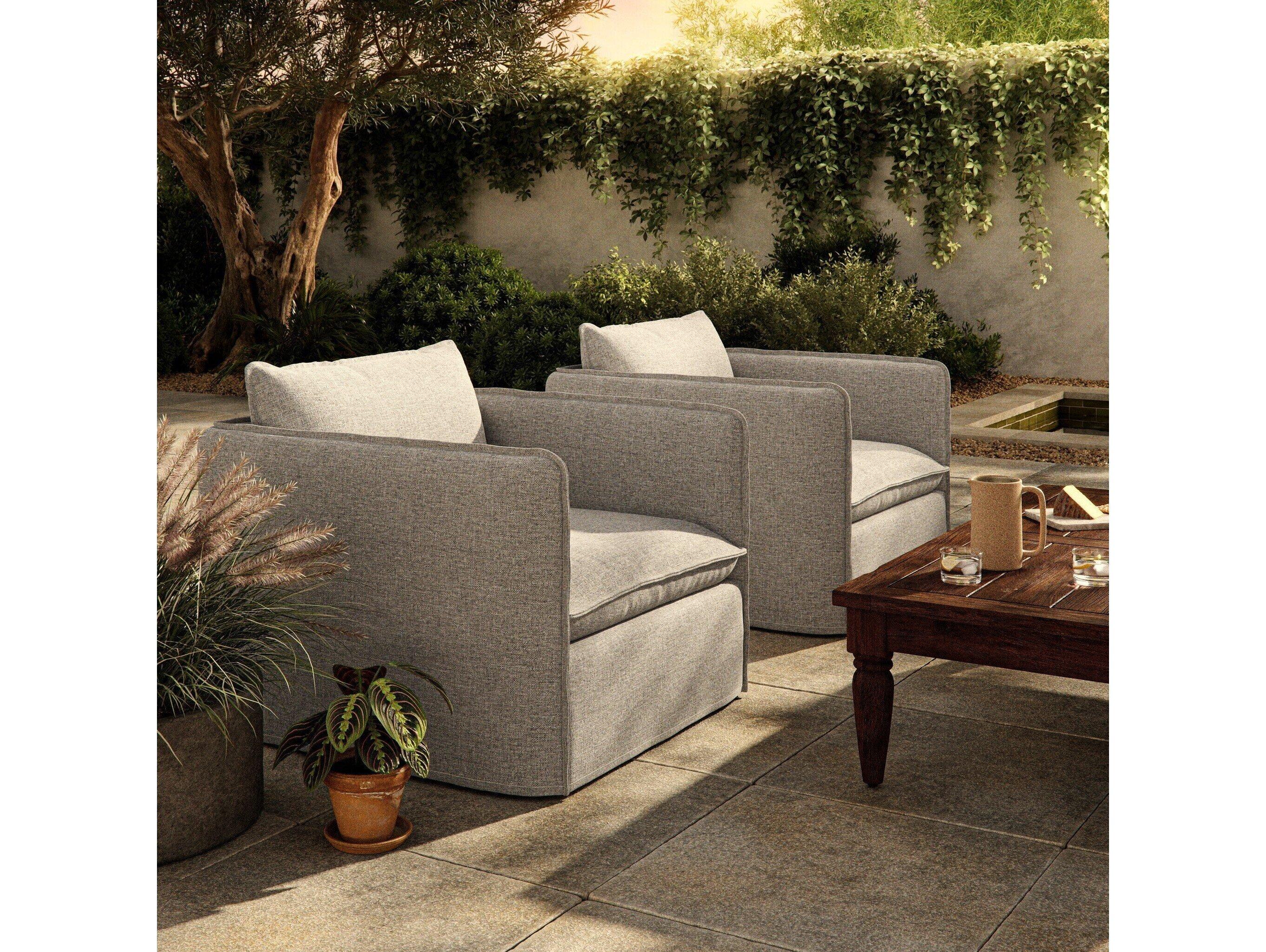 Four Hands Outdoor Westgate Andre Polypropylene Cushion Swivel  Lounge Chair in Alessi Slate